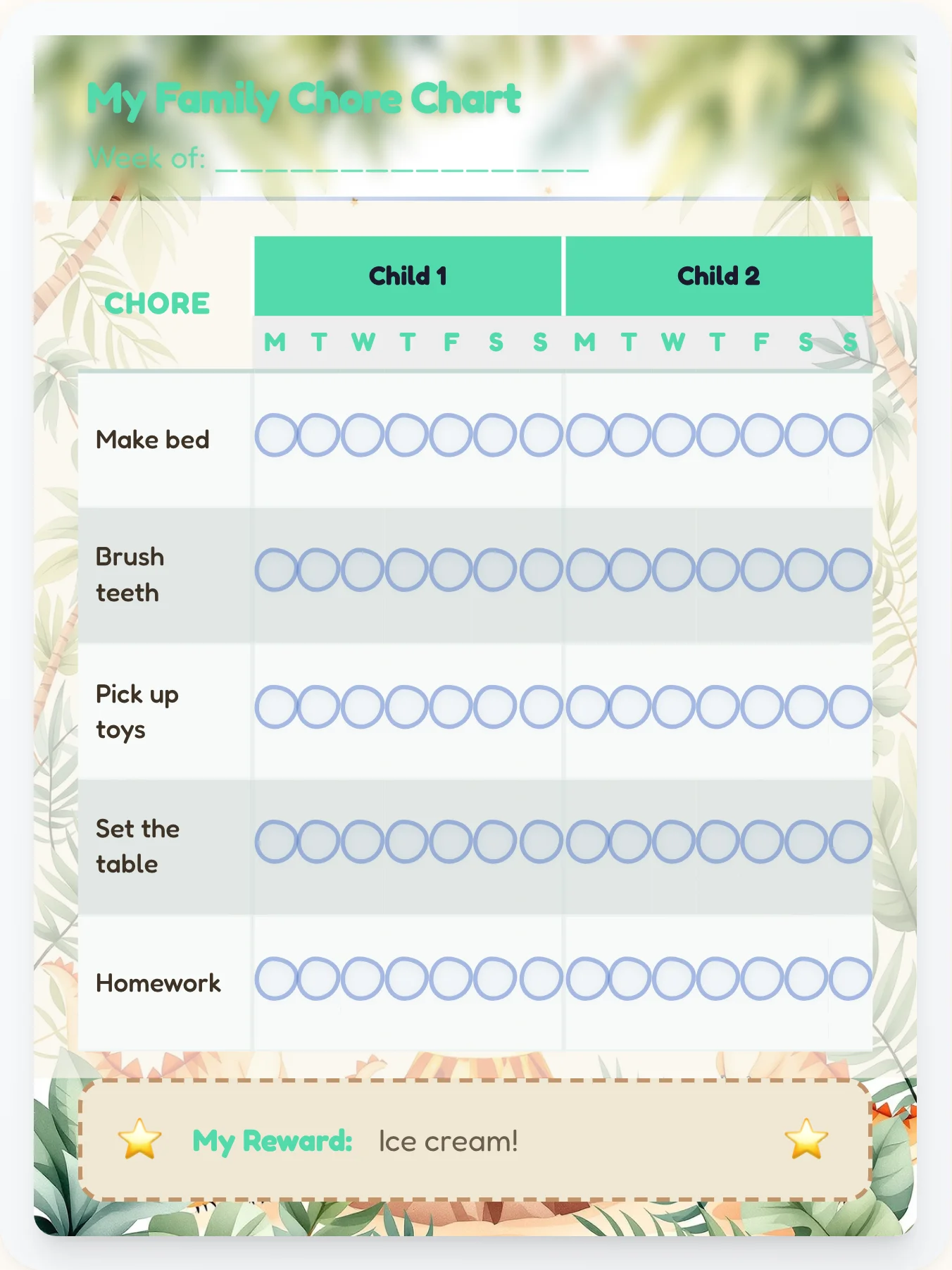 Enchanted Dinosaur Team Chart - printable dinosaur chore chart