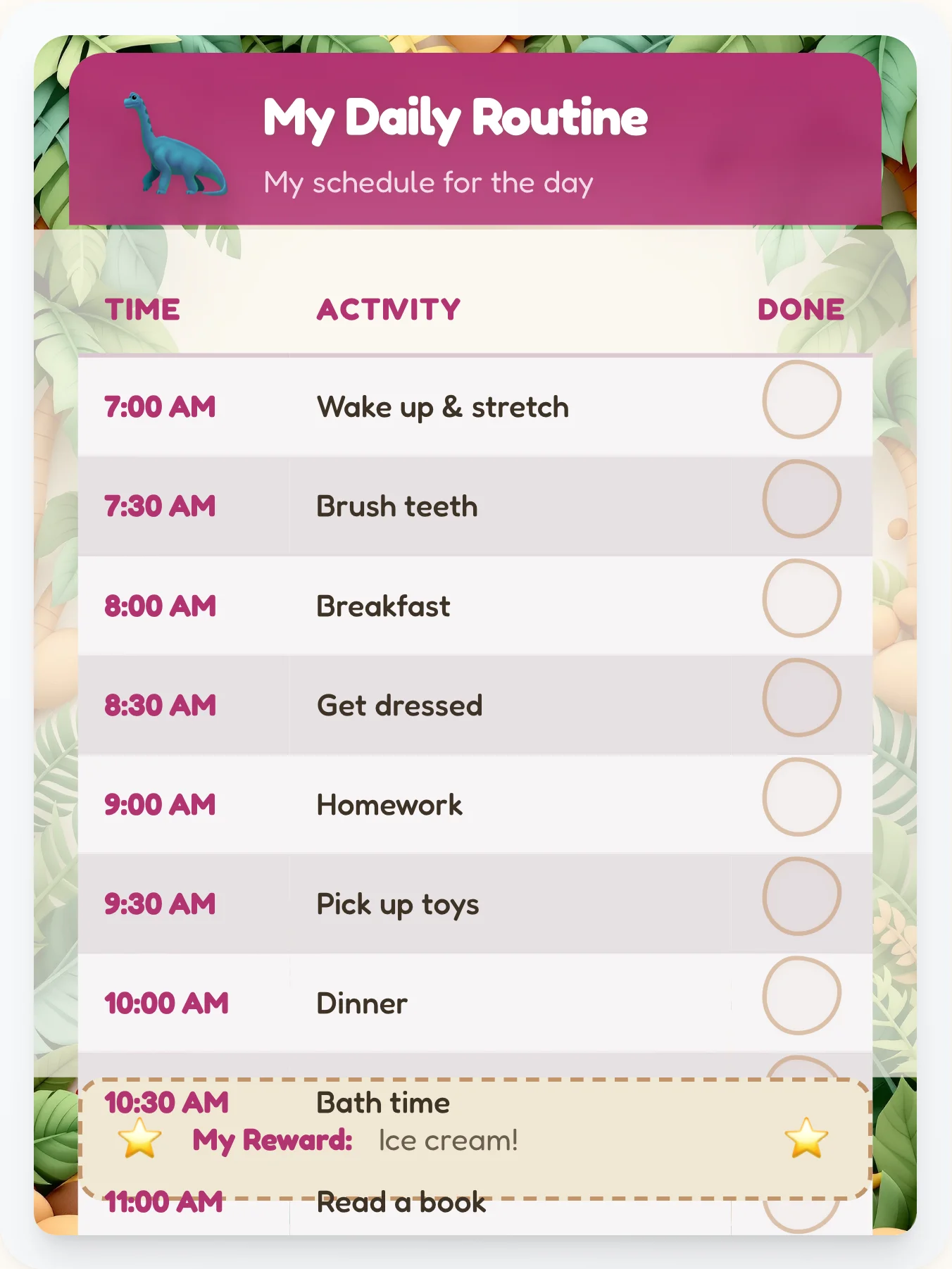 Delicate Dinosaur Routine Board - printable dinosaur chore chart