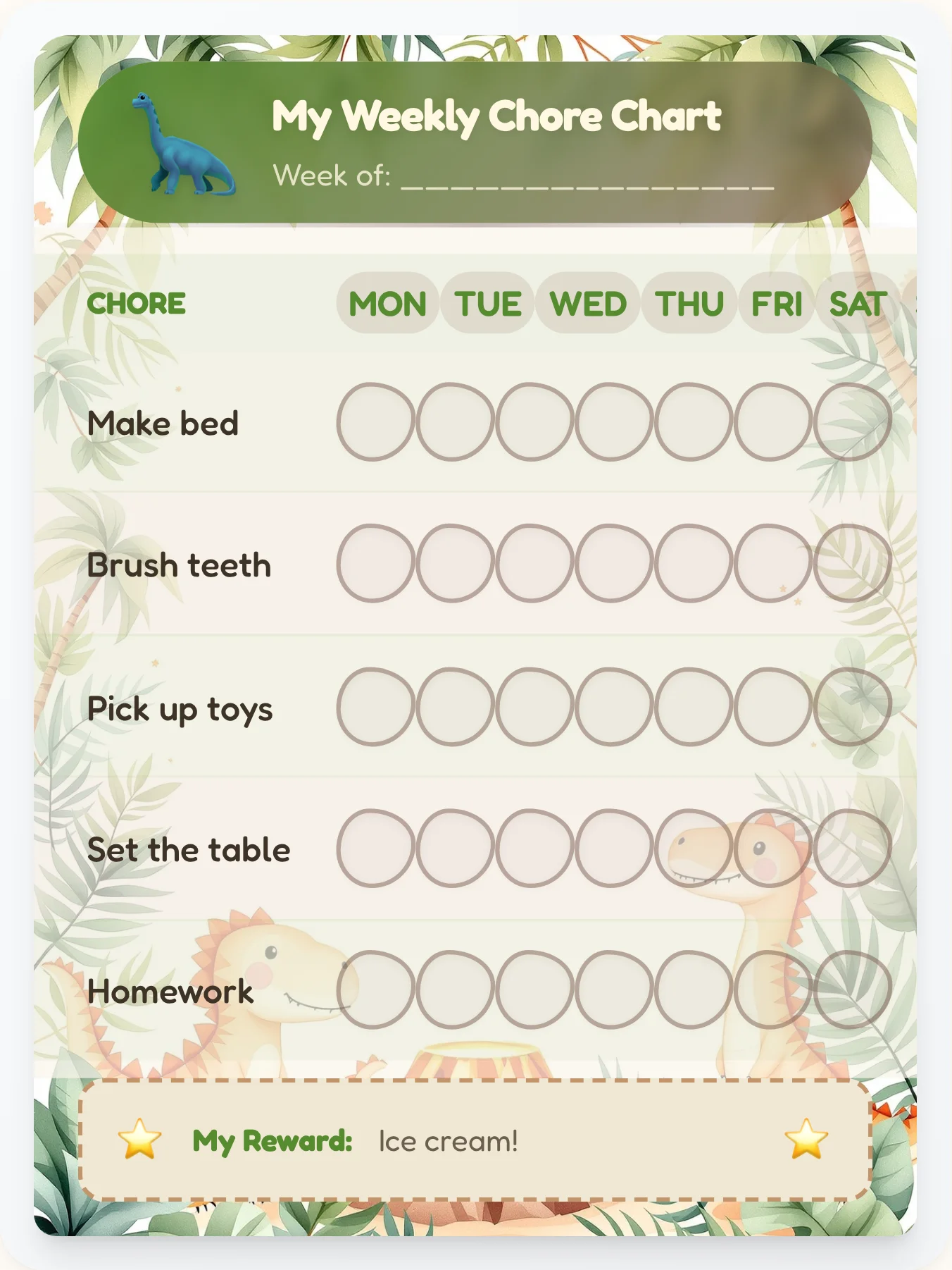 Jurassic Blueprint Chore Chart - printable dinosaur chore chart