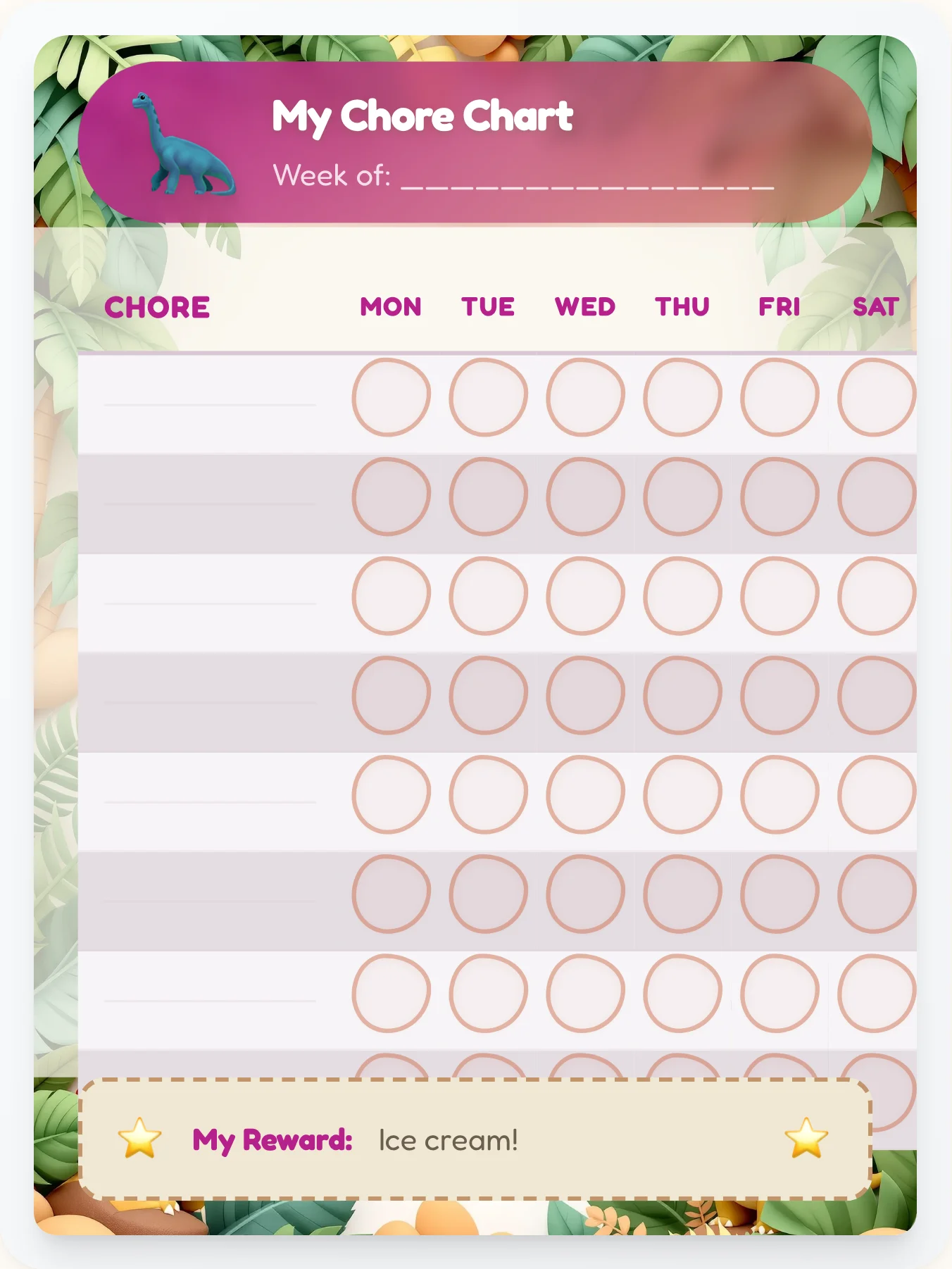 Bold Dinosaur Free Form - printable dinosaur chore chart