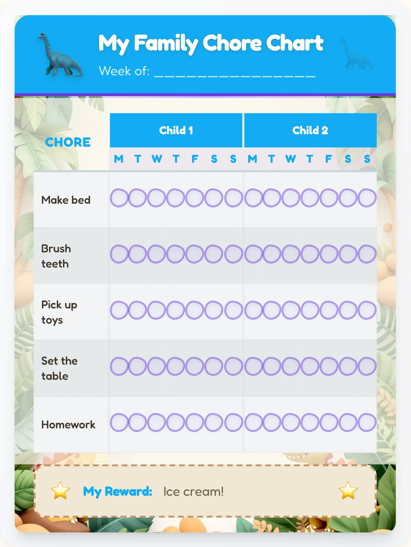 Inspiring Dinosaur Family Chart - printable dinosaur chore chart