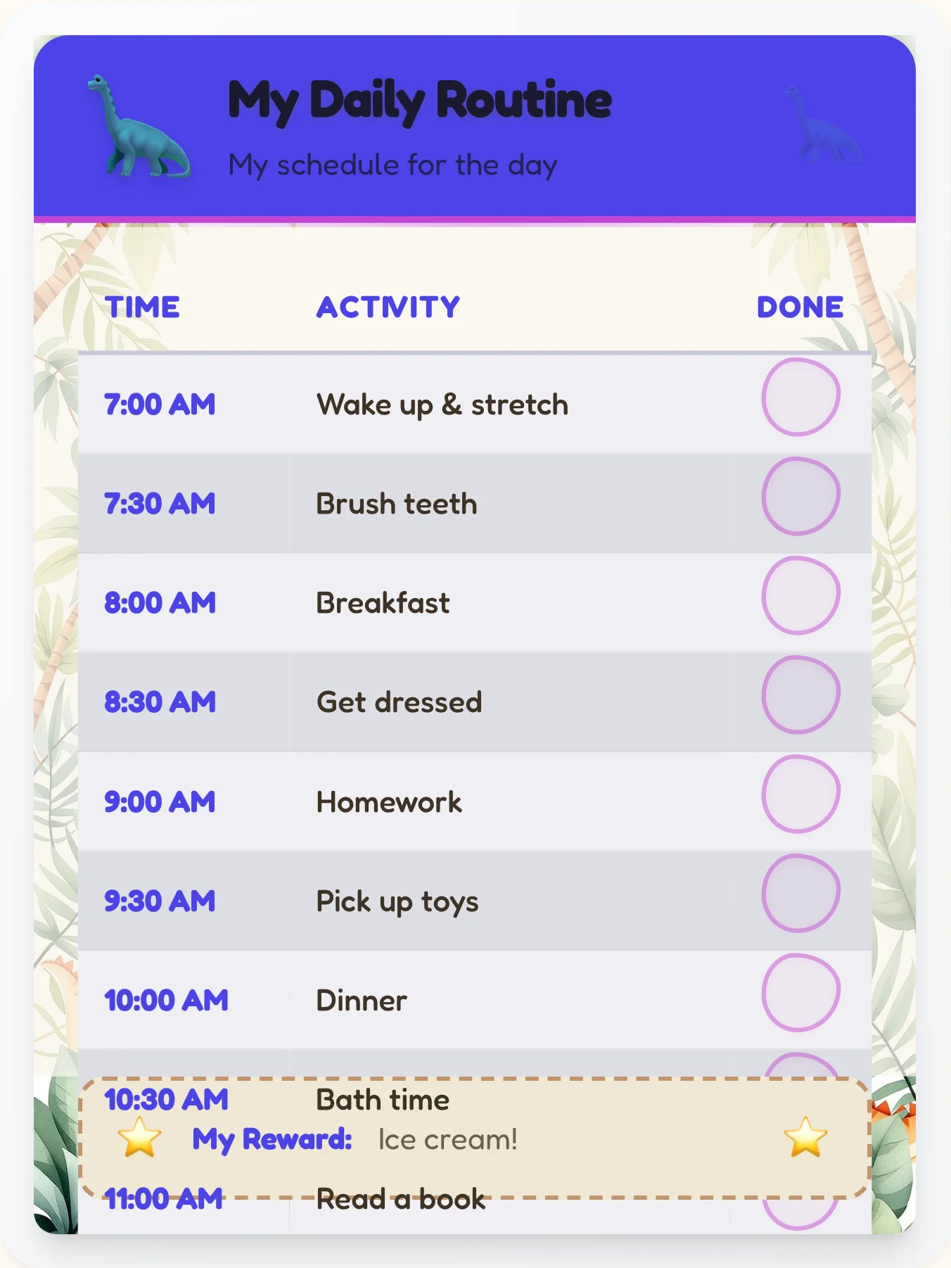 Organic Dinosaur Flow Chart — Free Printable Routine Schedule Template - printable dinosaur chore chart