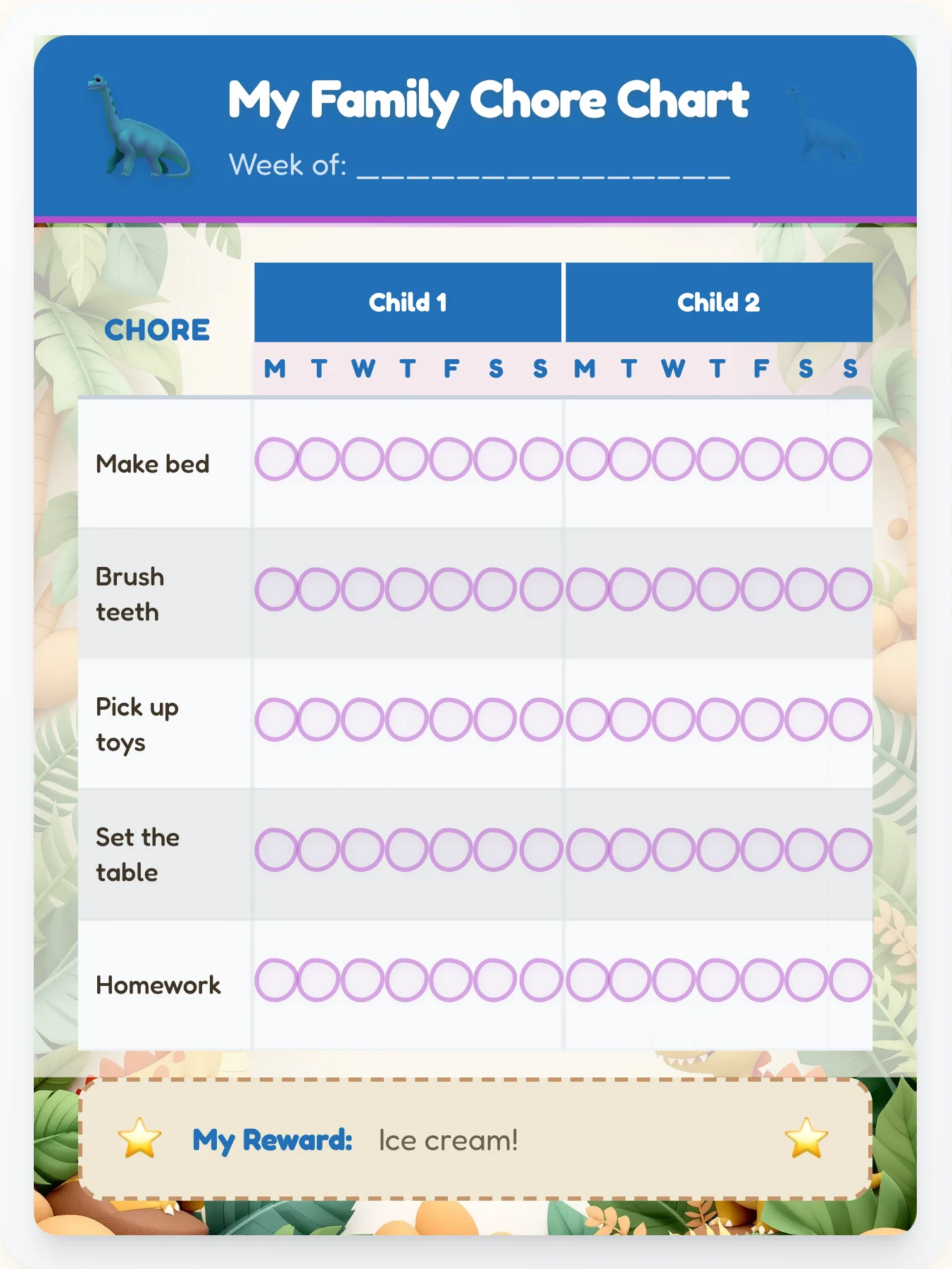 Kind Dinosaur Team Chart - printable dinosaur chore chart