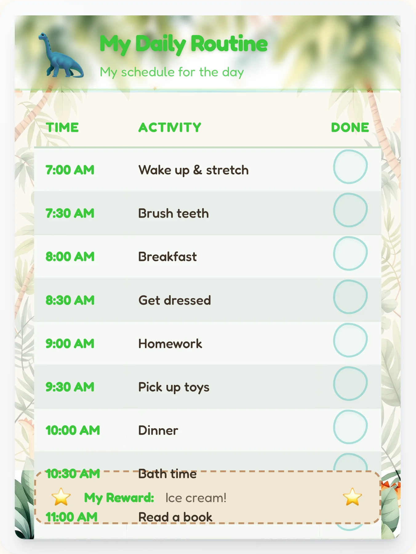Vivid Dinosaur Schedule Chart - printable dinosaur chore chart