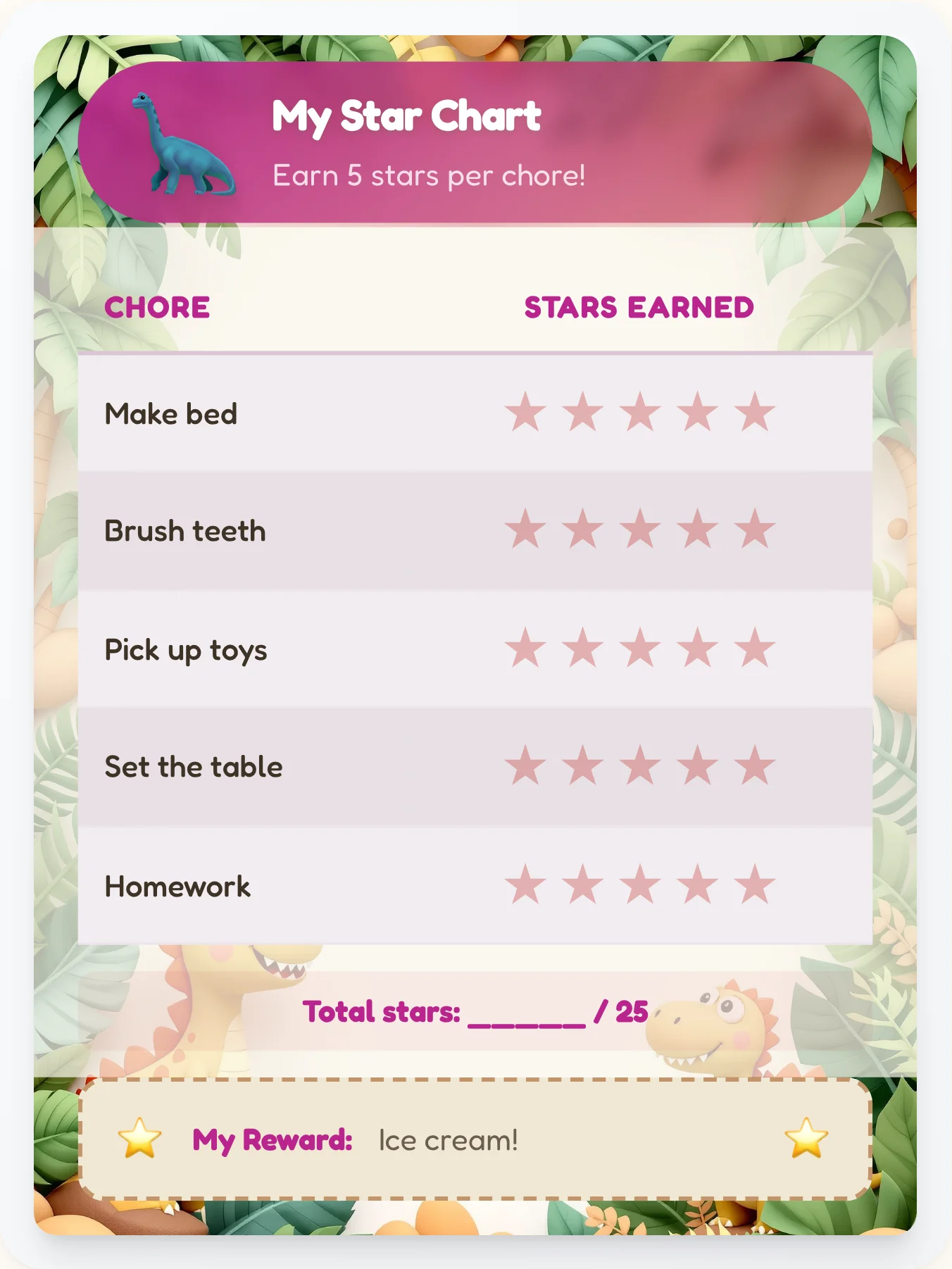 Bold Dinosaur Gold Stars - printable dinosaur chore chart