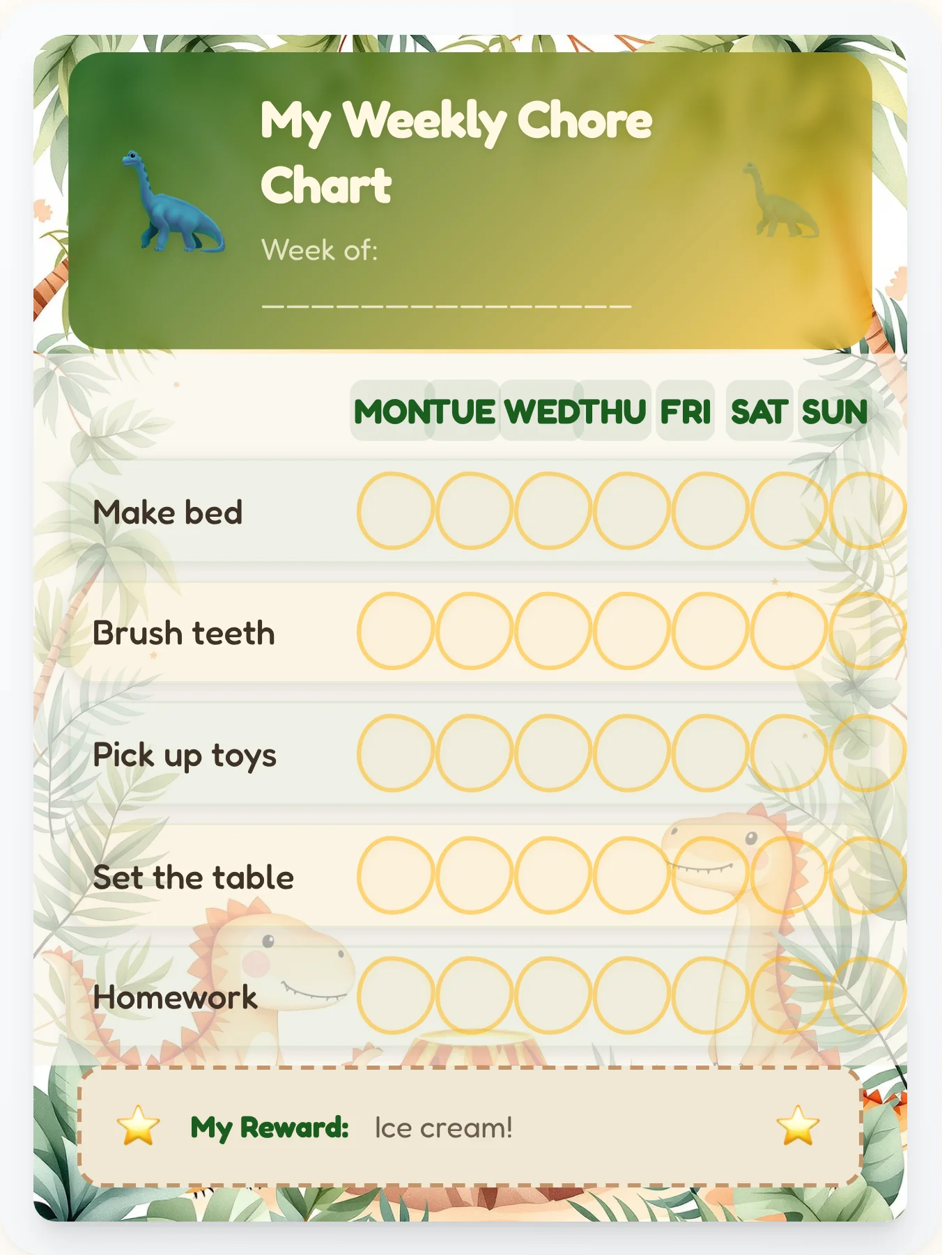 Amber Fossil Chore Chart - printable dinosaur chore chart
