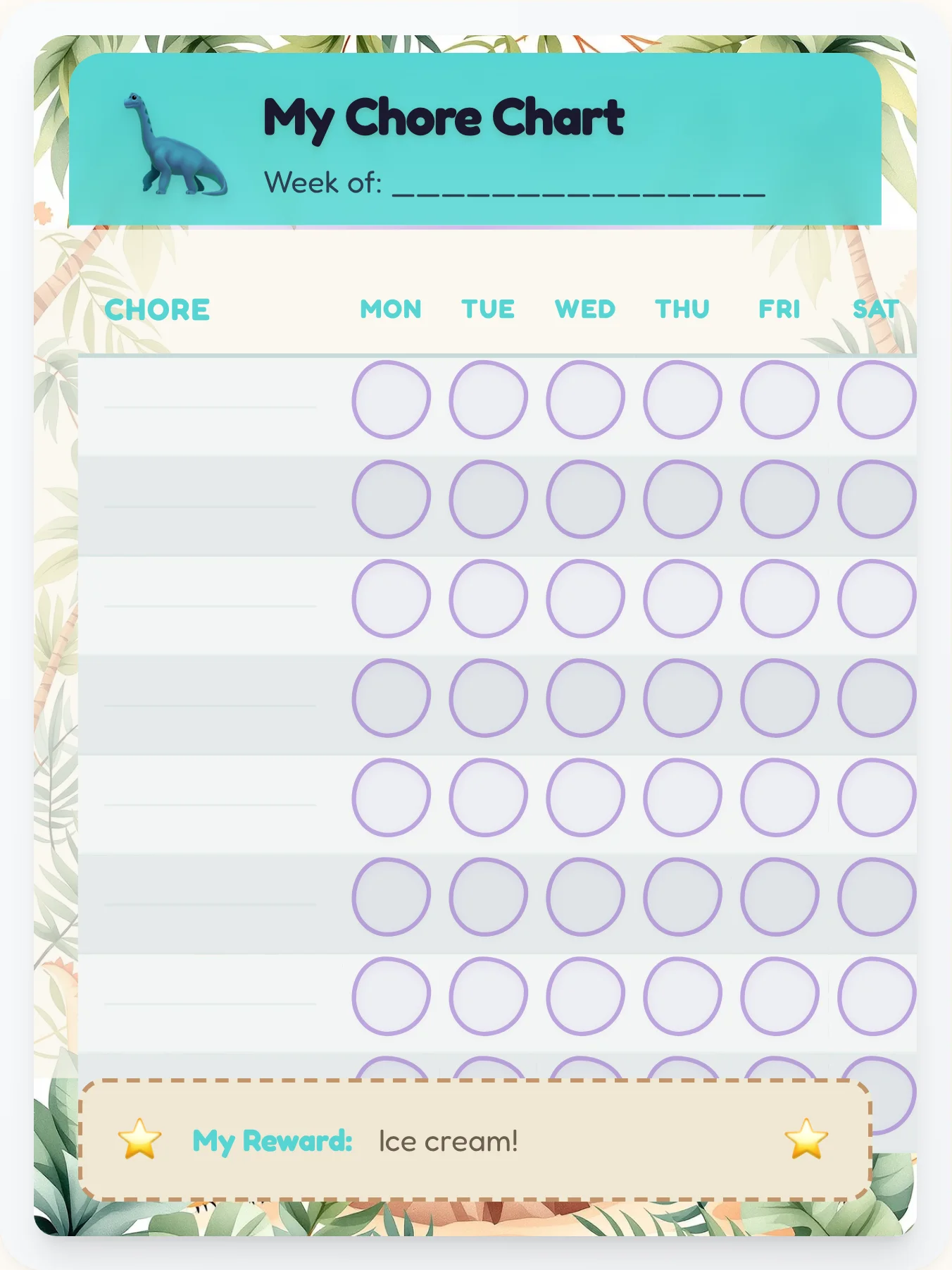 Hazy Dinosaur Open Template - printable dinosaur chore chart
