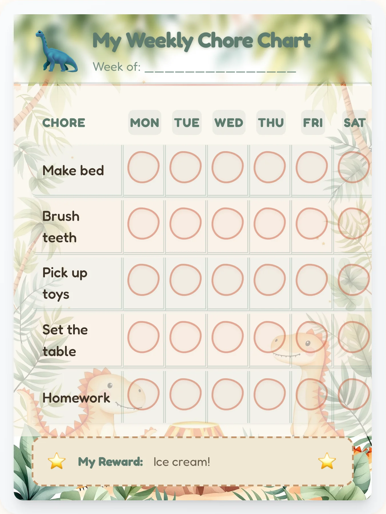 Natural History Museum Chore Chart - printable dinosaur chore chart