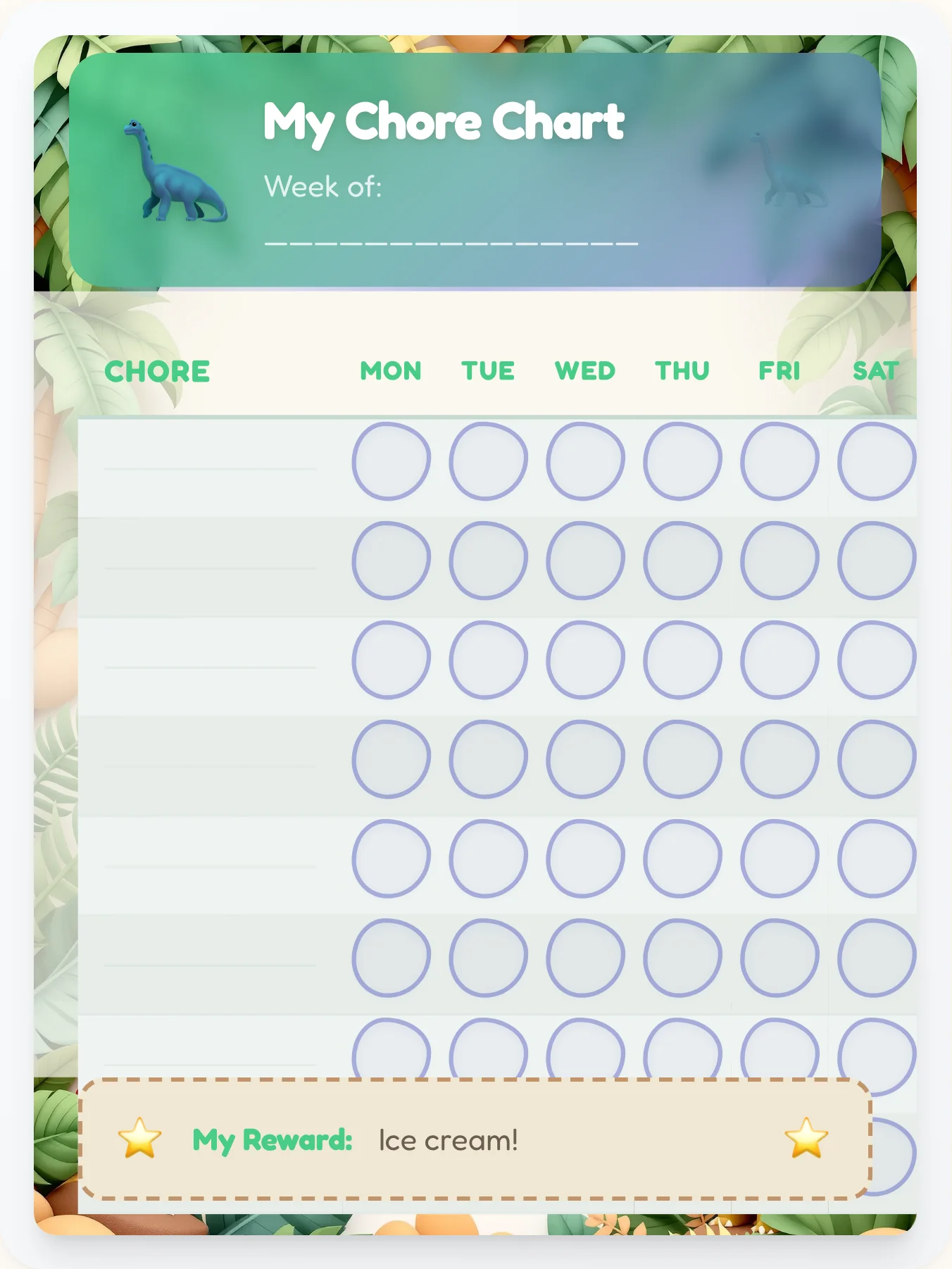 Cheerful Dinosaur Custom Chart - printable dinosaur chore chart