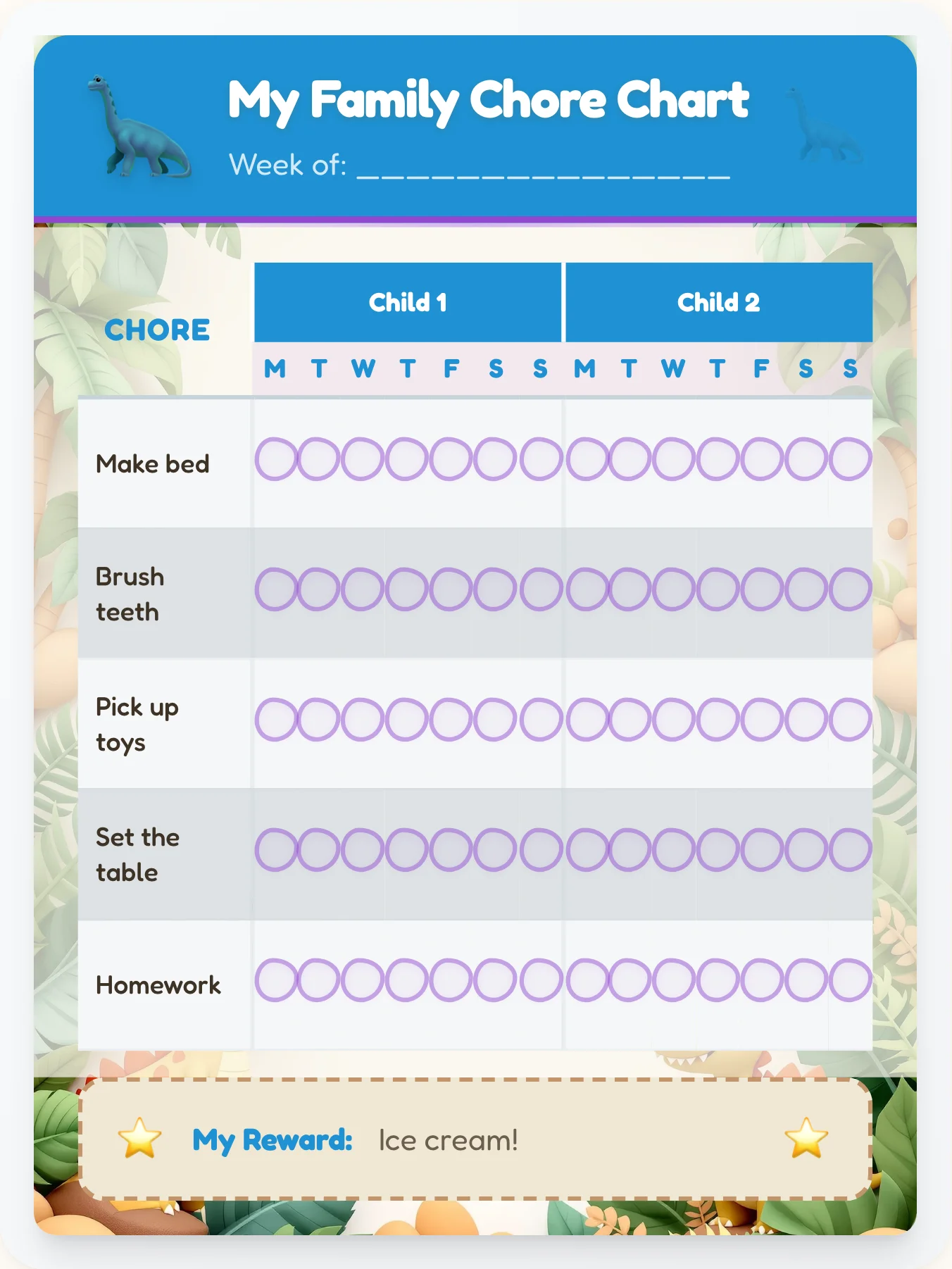 Joyful Dinosaur Group Planner - printable dinosaur chore chart
