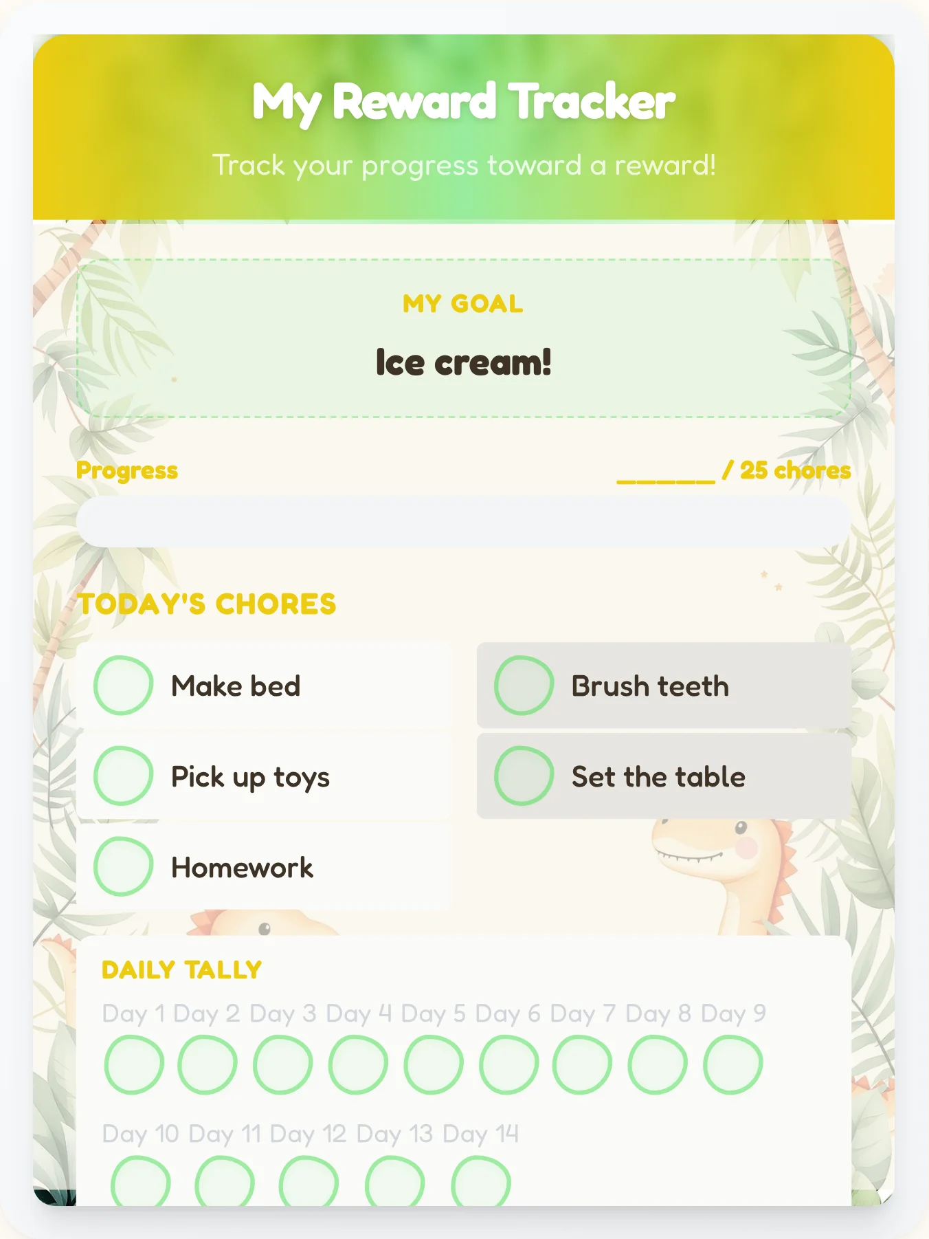 Jolly Dinosaur Prize Chart - printable dinosaur chore chart