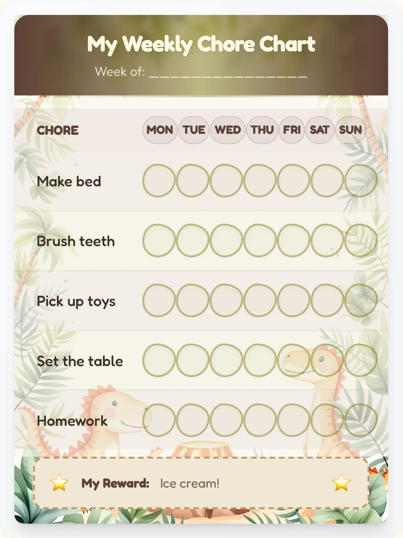 Vintage Field Guide Chore Chart - printable dinosaur chore chart