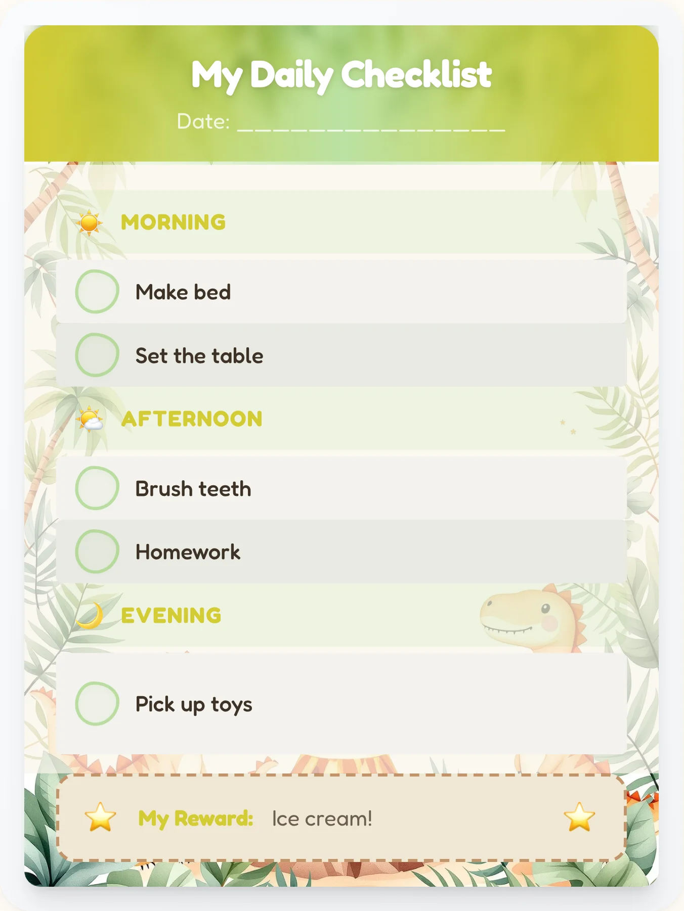 Lively Dinosaur Day Tracker - printable dinosaur chore chart
