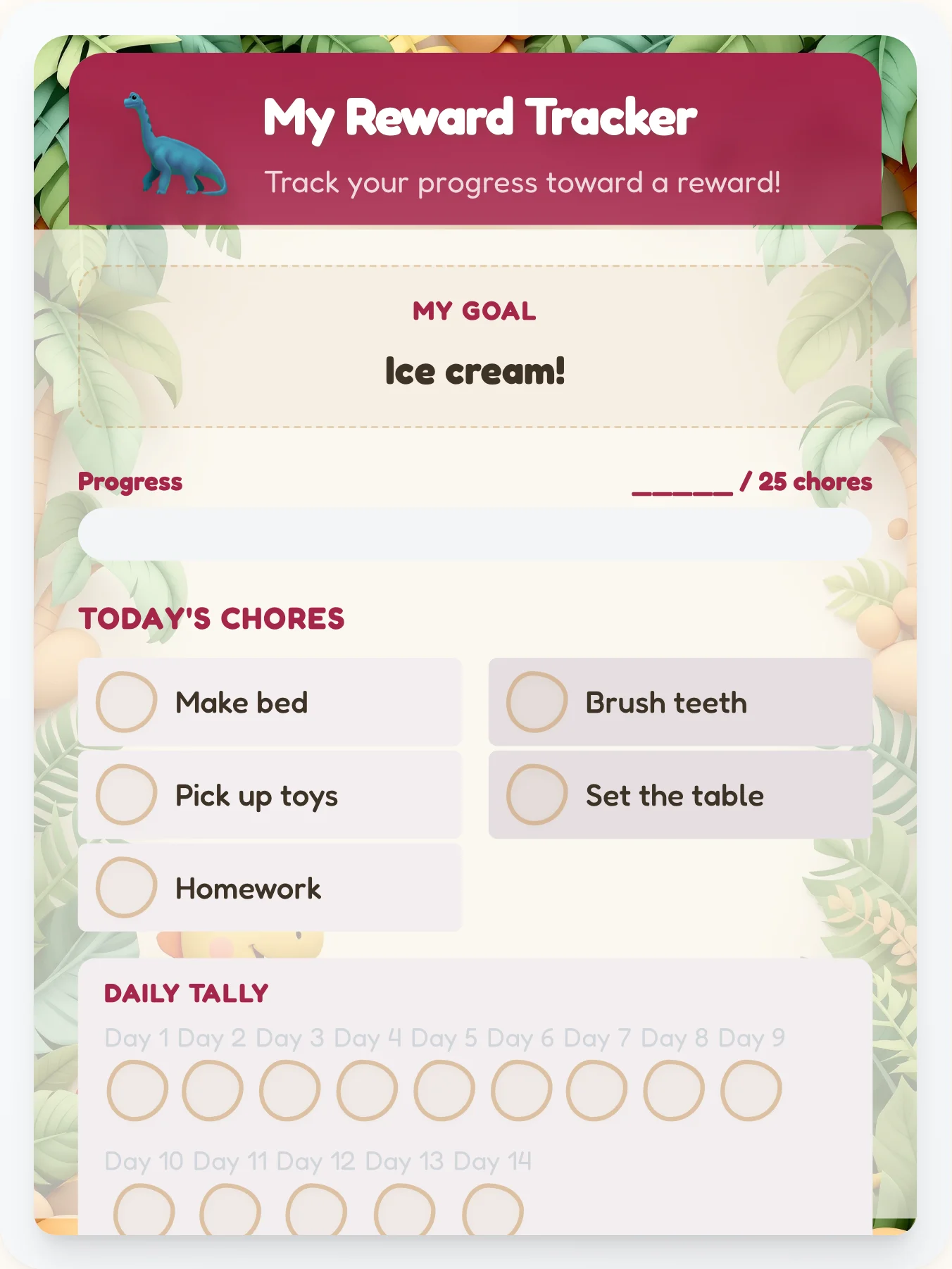 Electric Dinosaur Points Tracker - printable dinosaur chore chart