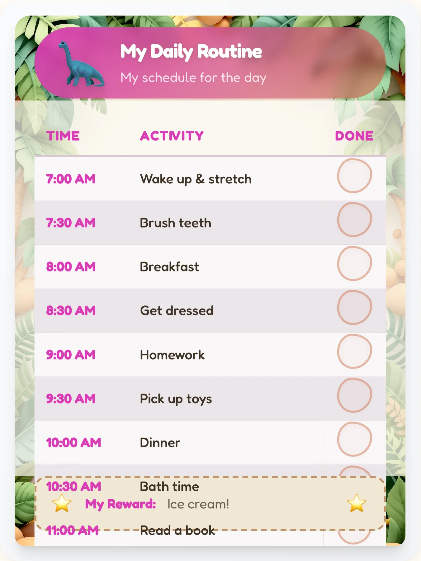 Bold Dinosaur Time Planner - printable dinosaur chore chart