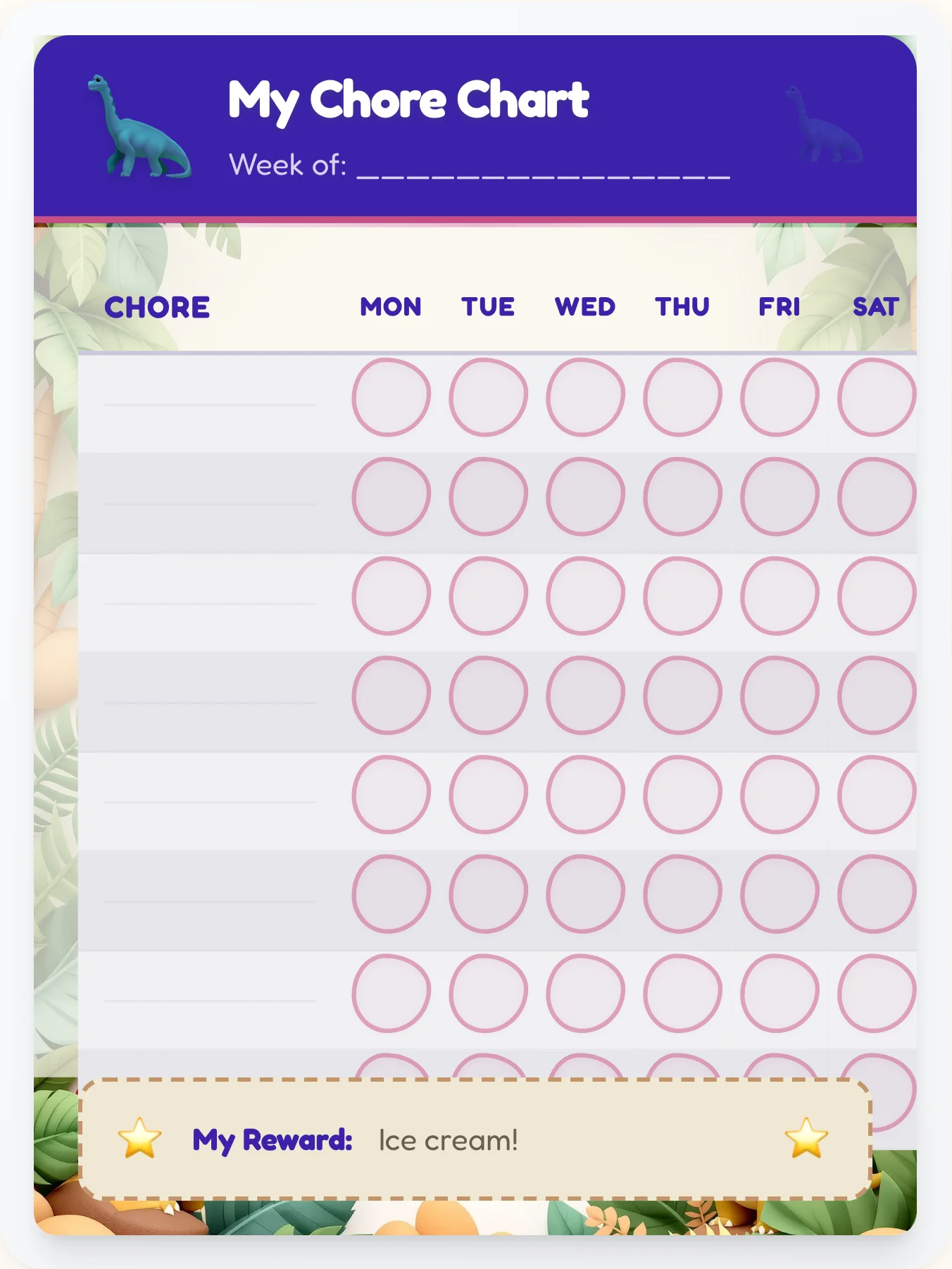 Peaceful Dinosaur Free Form - printable dinosaur chore chart