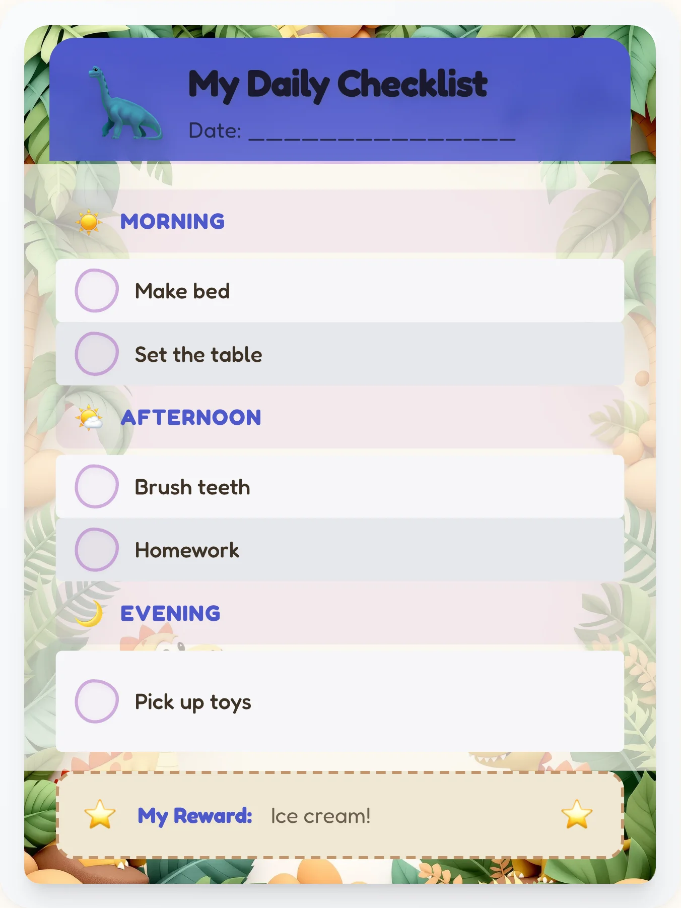 Natural Dinosaur Checklist - printable dinosaur chore chart