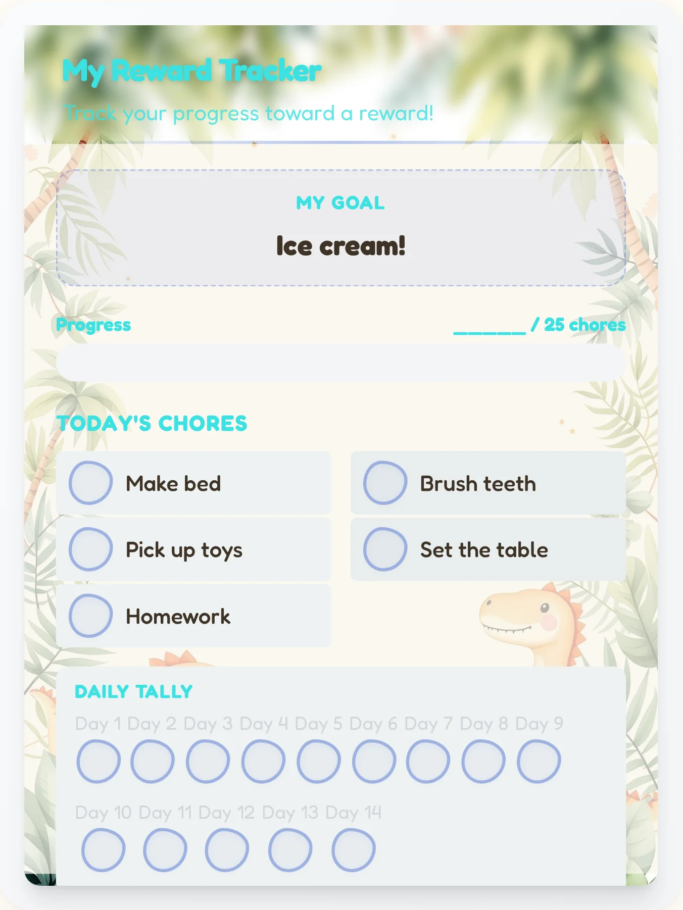 Gentle Dinosaur Achievement Board - printable dinosaur chore chart