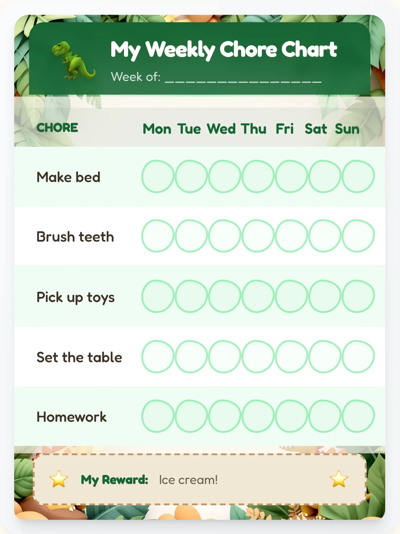 Dinosaur Chore Chart - printable dinosaur chore chart
