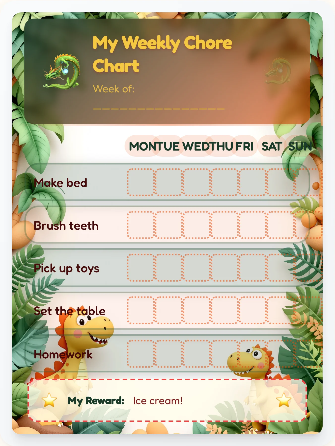 Ember Hoard Dragon Chore Chart - printable dragon chore chart