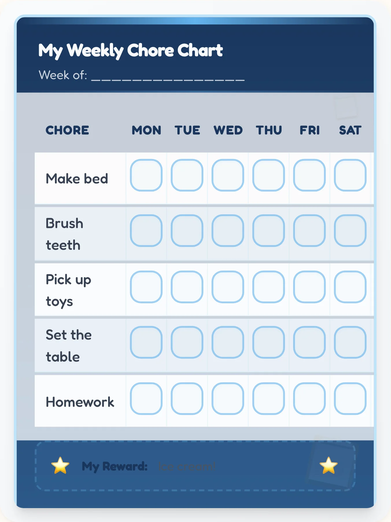 Executive Navy Weekly Office Planner - printable professional chore chart