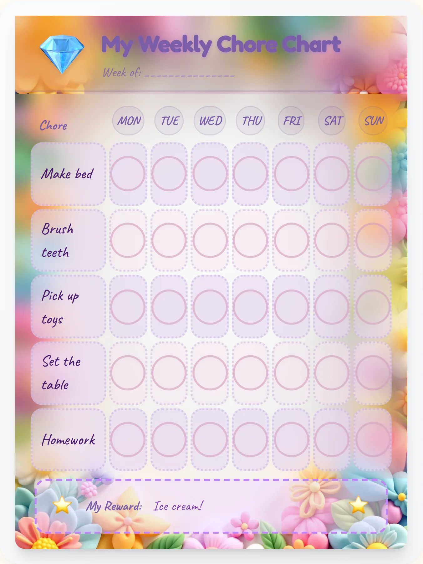Crystal Fairy Palace — Free Printable Fairy Chore Chart - printable fairy chore chart