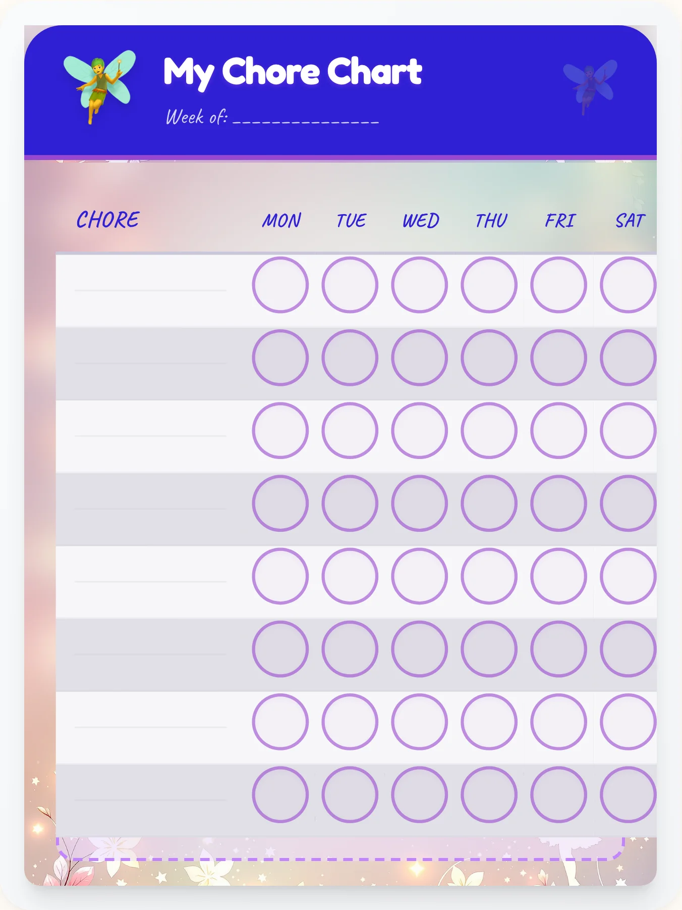 Organic Fairy DIY Chart - printable fairy chore chart
