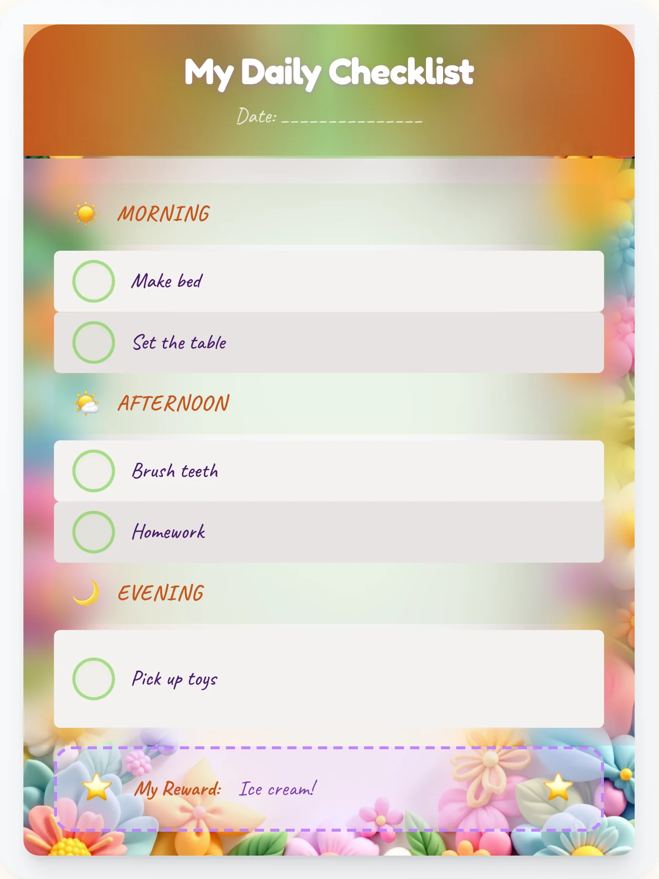 Dreamy Fairy Daily Log - printable fairy chore chart