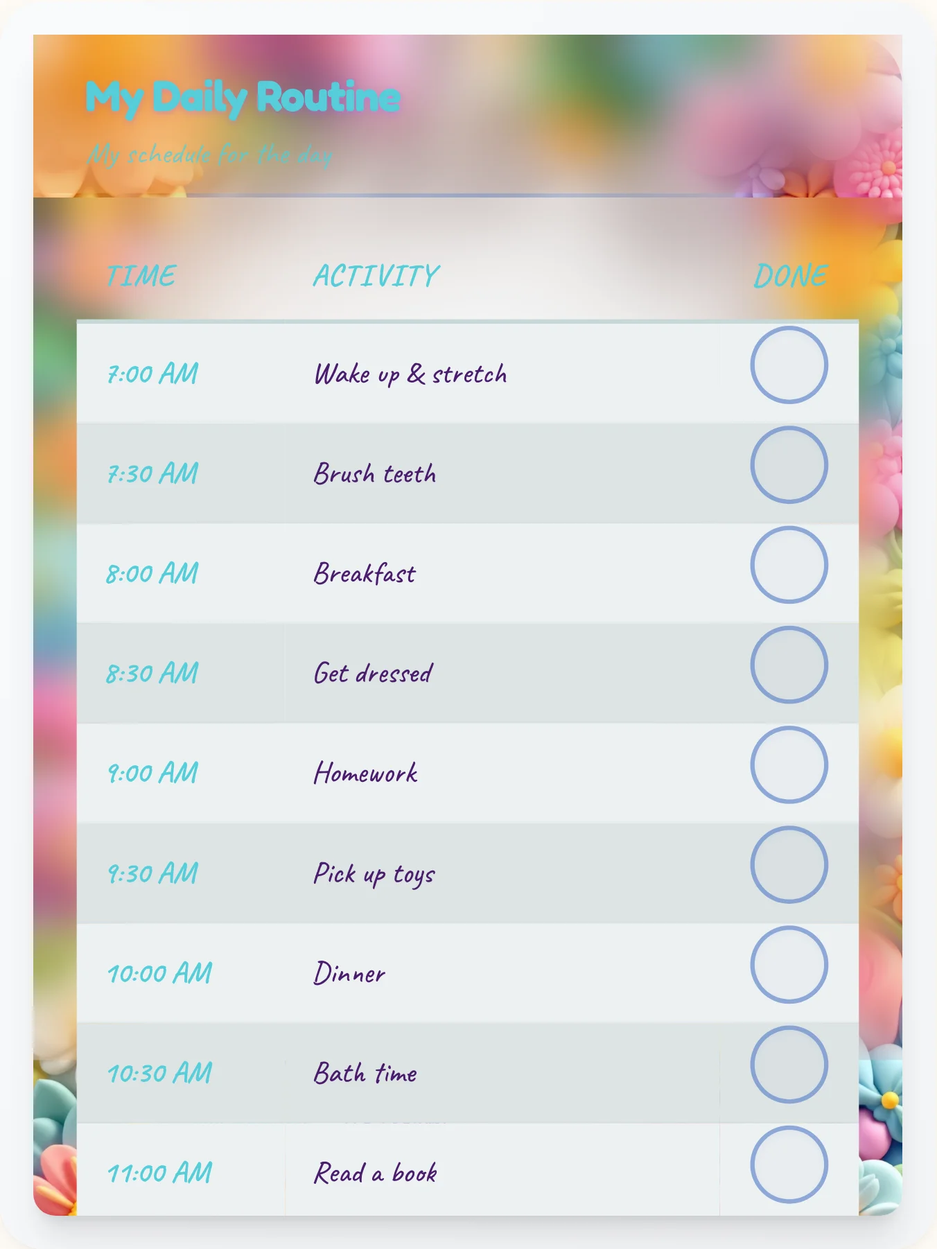 Harmony Fairy Daily Routine - printable fairy chore chart