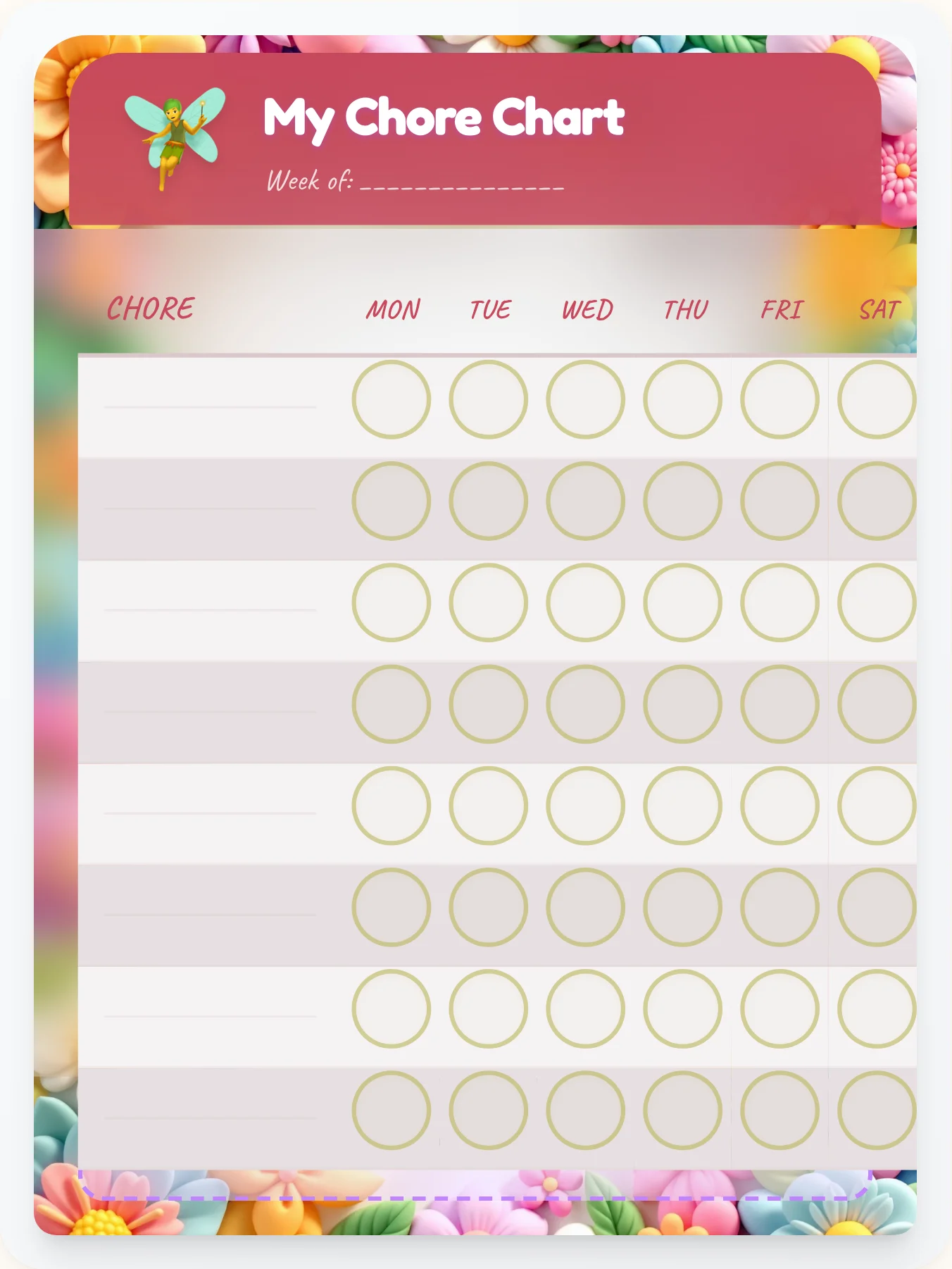 Frosty Fairy Blank Canvas - printable fairy chore chart