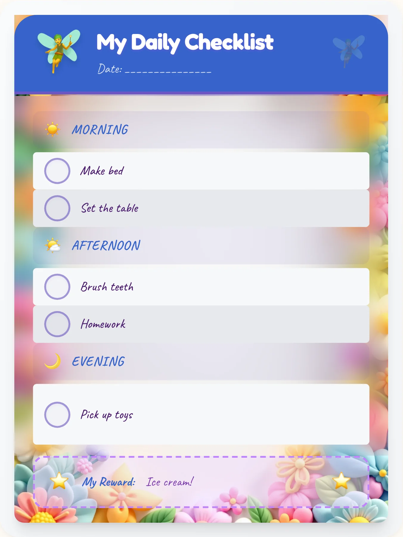Luminous Fairy Daily Planner - printable fairy chore chart