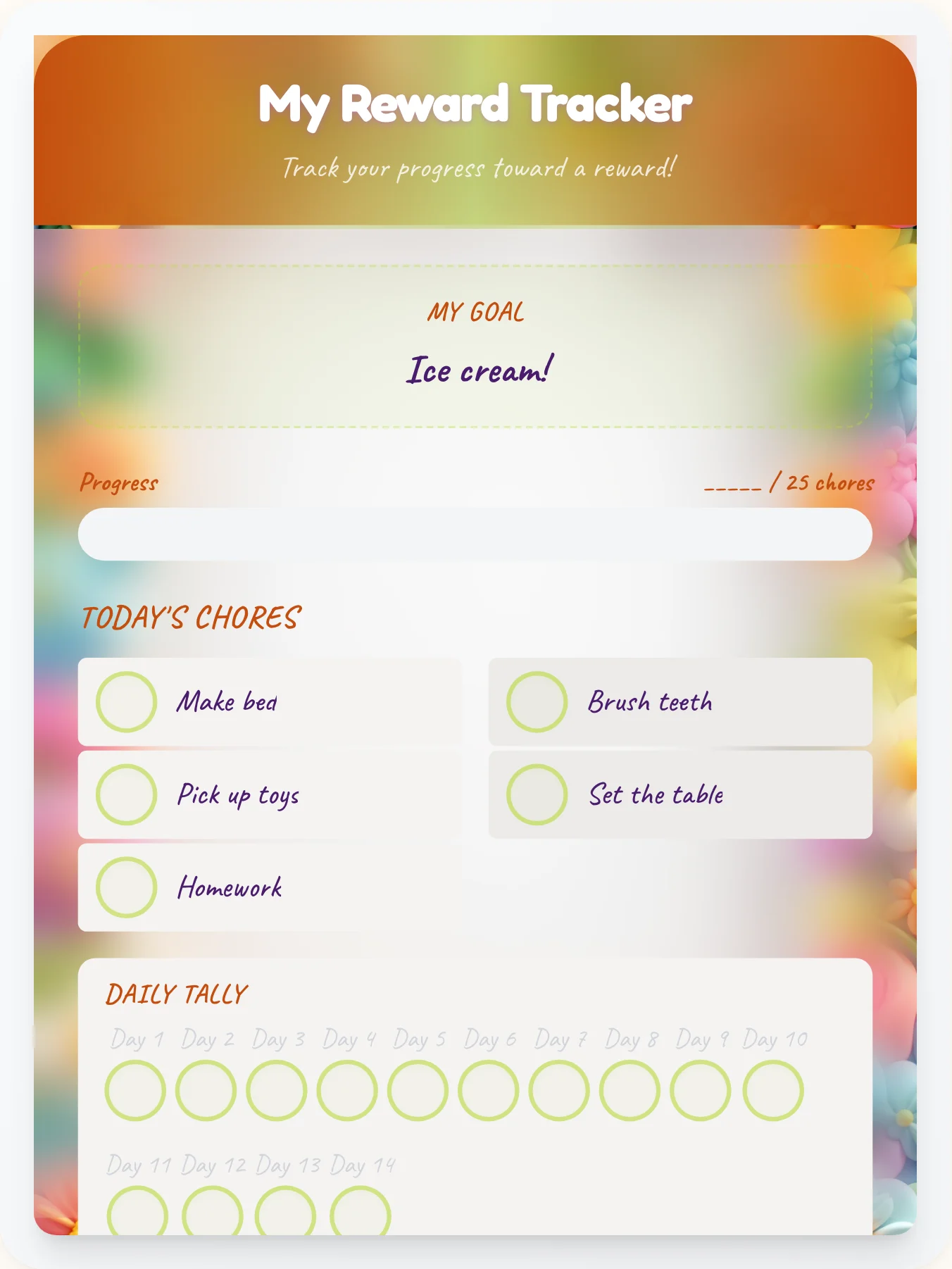 Dreamy Fairy Reward Board - printable fairy chore chart