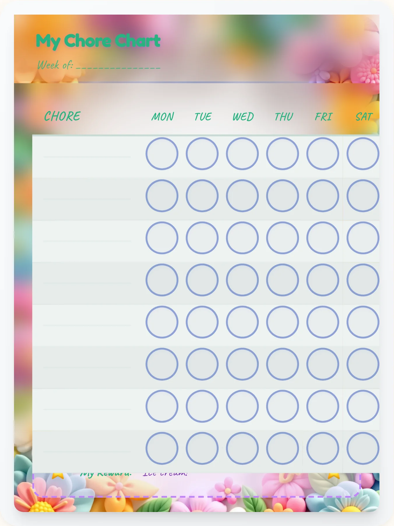 Dainty Fairy Open Template - printable fairy chore chart