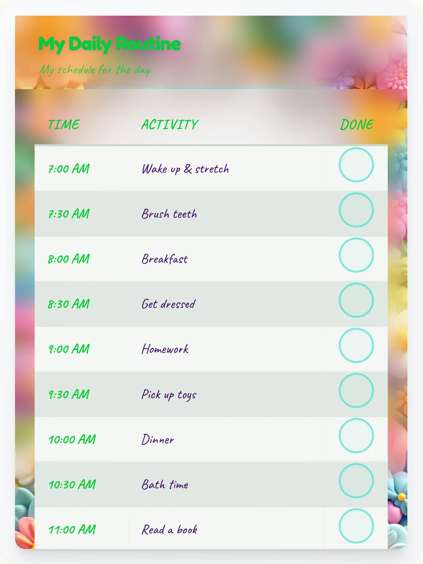Warm Fairy Daily Routine - printable fairy chore chart