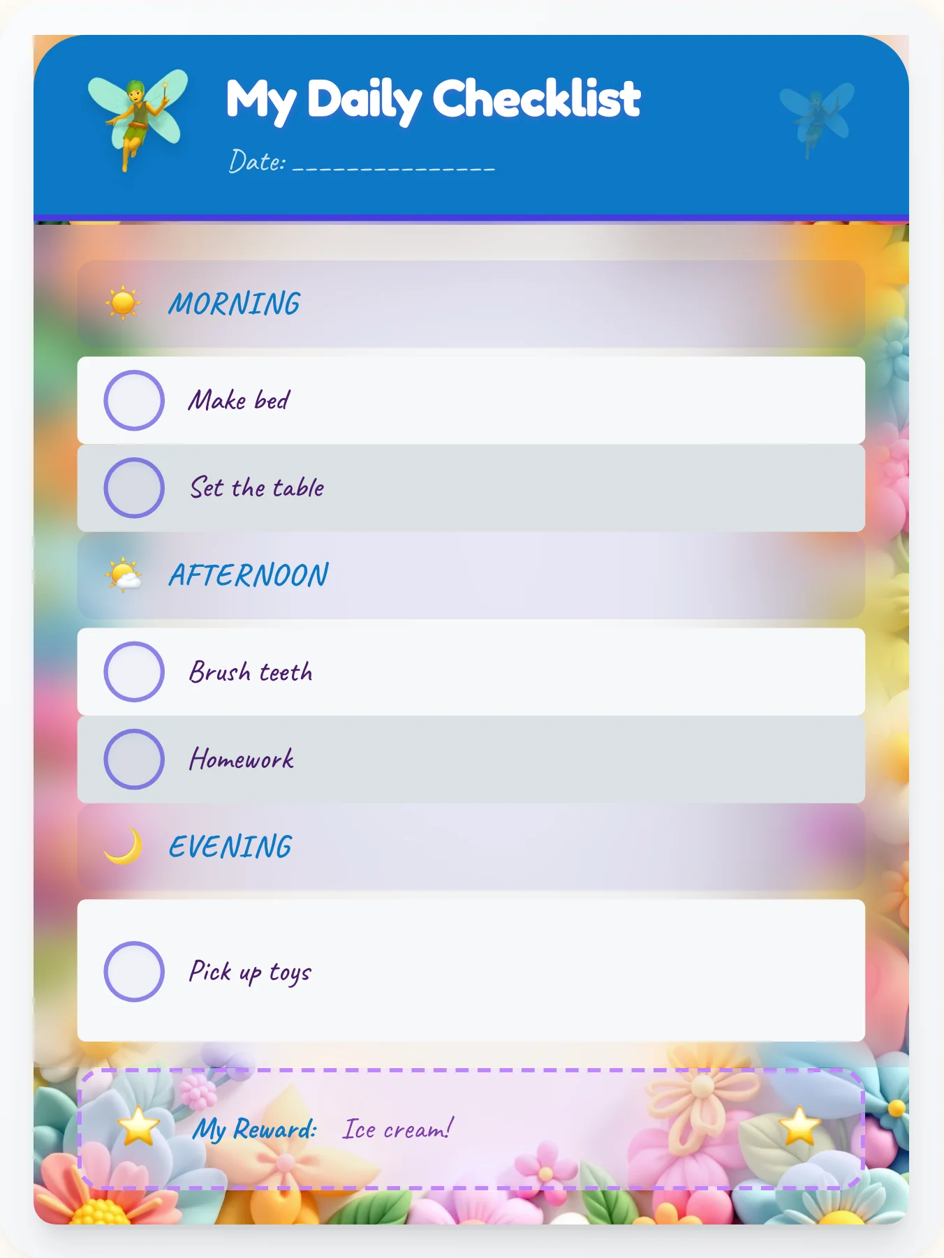 Joyful Fairy Checklist - printable fairy chore chart