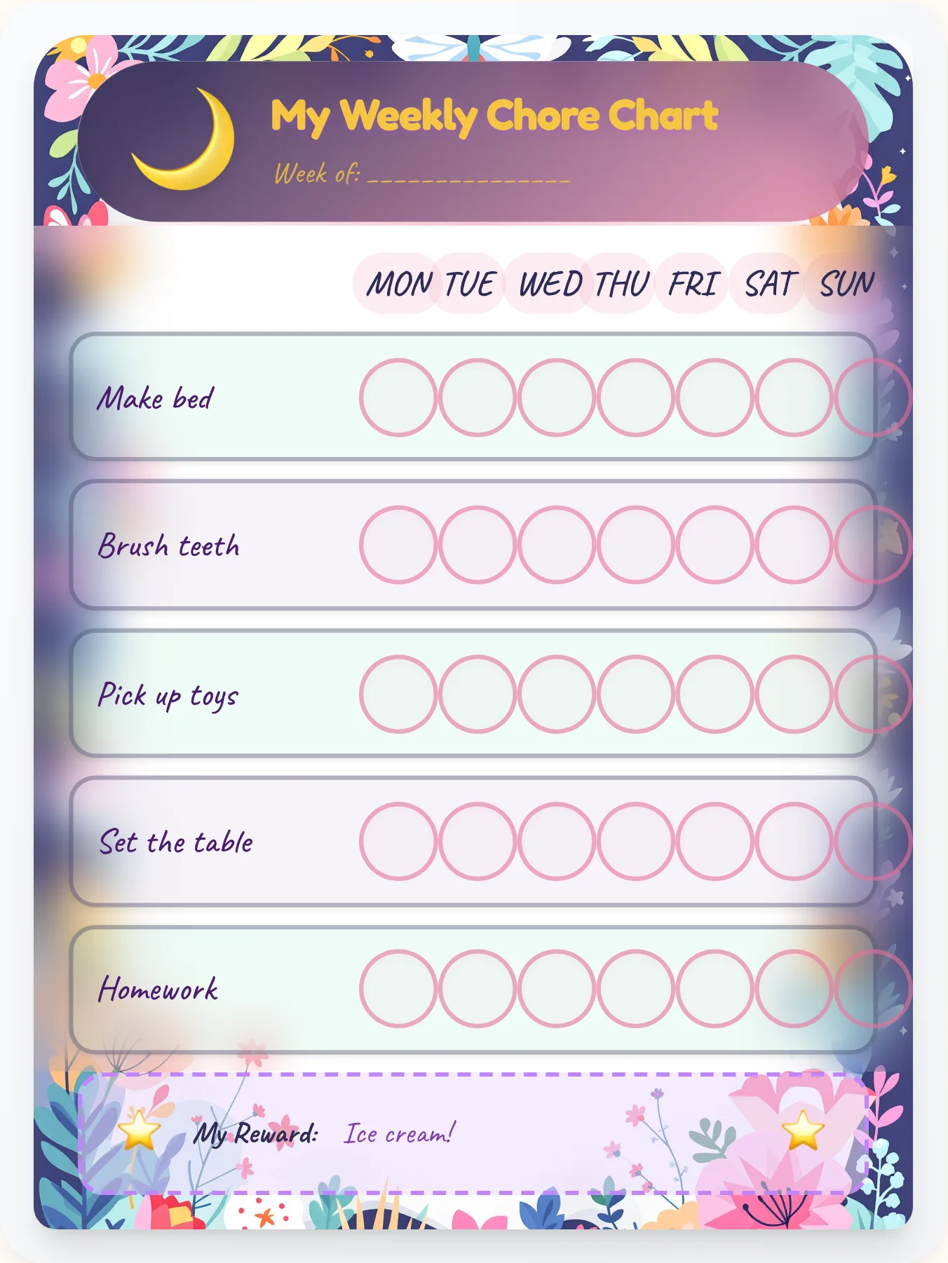 Moonlit Fairy Garden — Free Printable Fairy Chore Chart - printable fairy chore chart