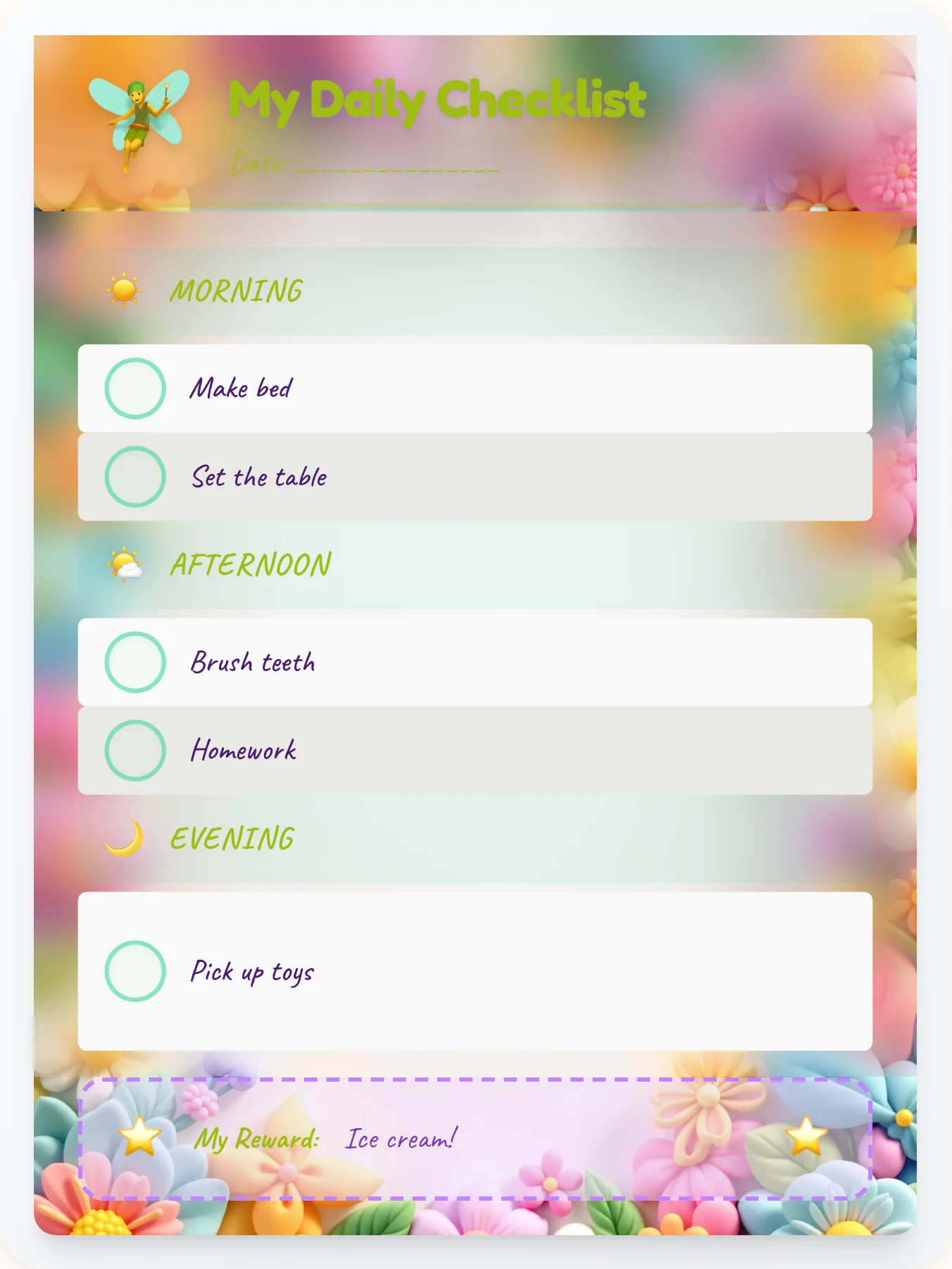 Misty Fairy Checklist - printable fairy chore chart