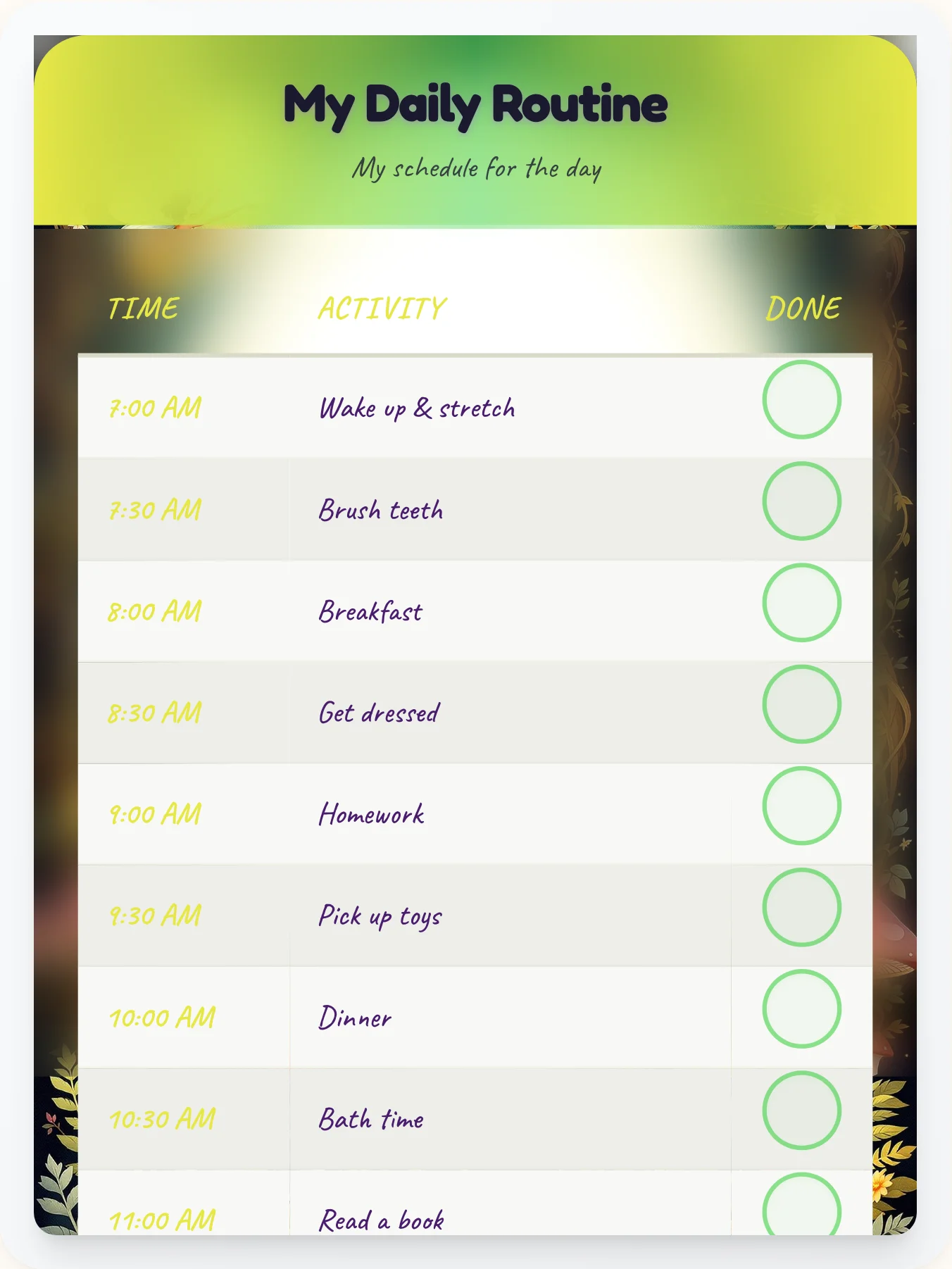 Lively Fairy Daily Routine - printable fairy chore chart