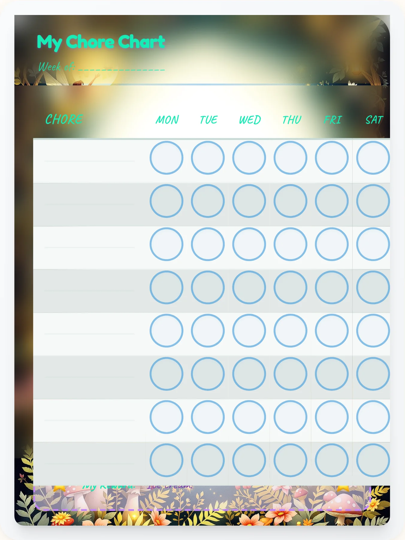 Enchanted Fairy Open Template - printable fairy chore chart