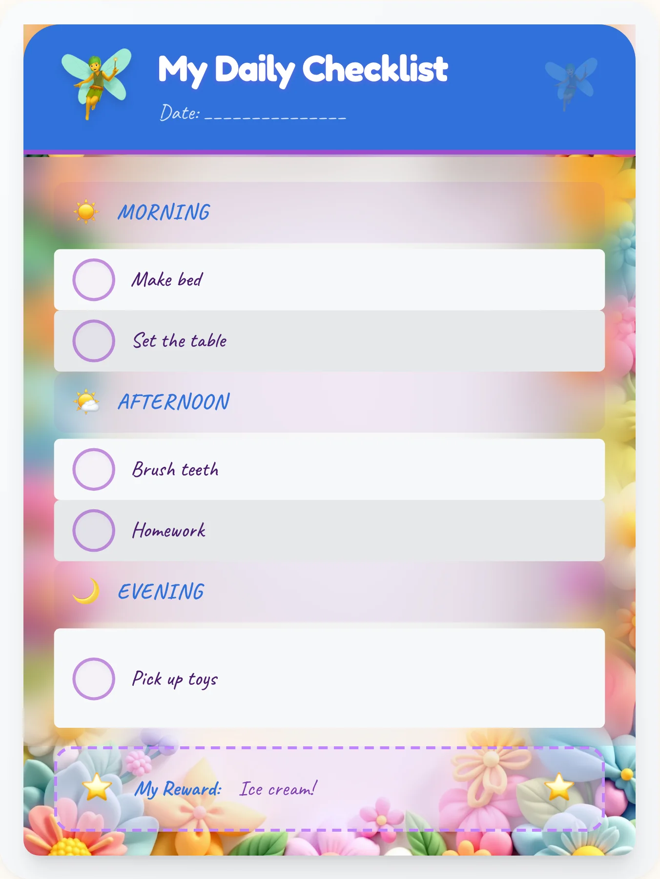 Luminous Fairy To-Do Chart - printable fairy chore chart