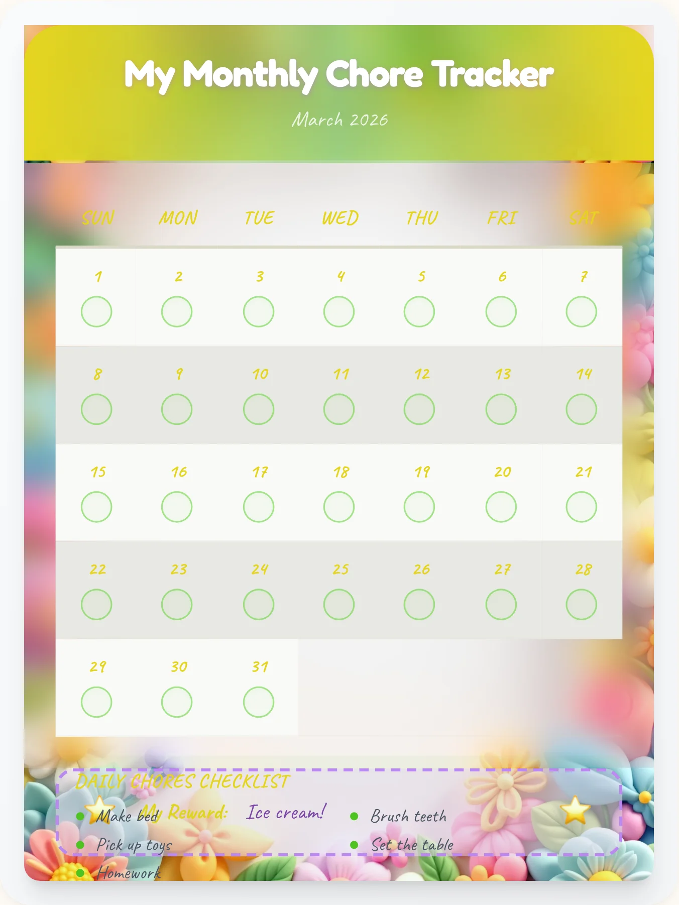 Jolly Fairy Calendar Board - printable fairy chore chart