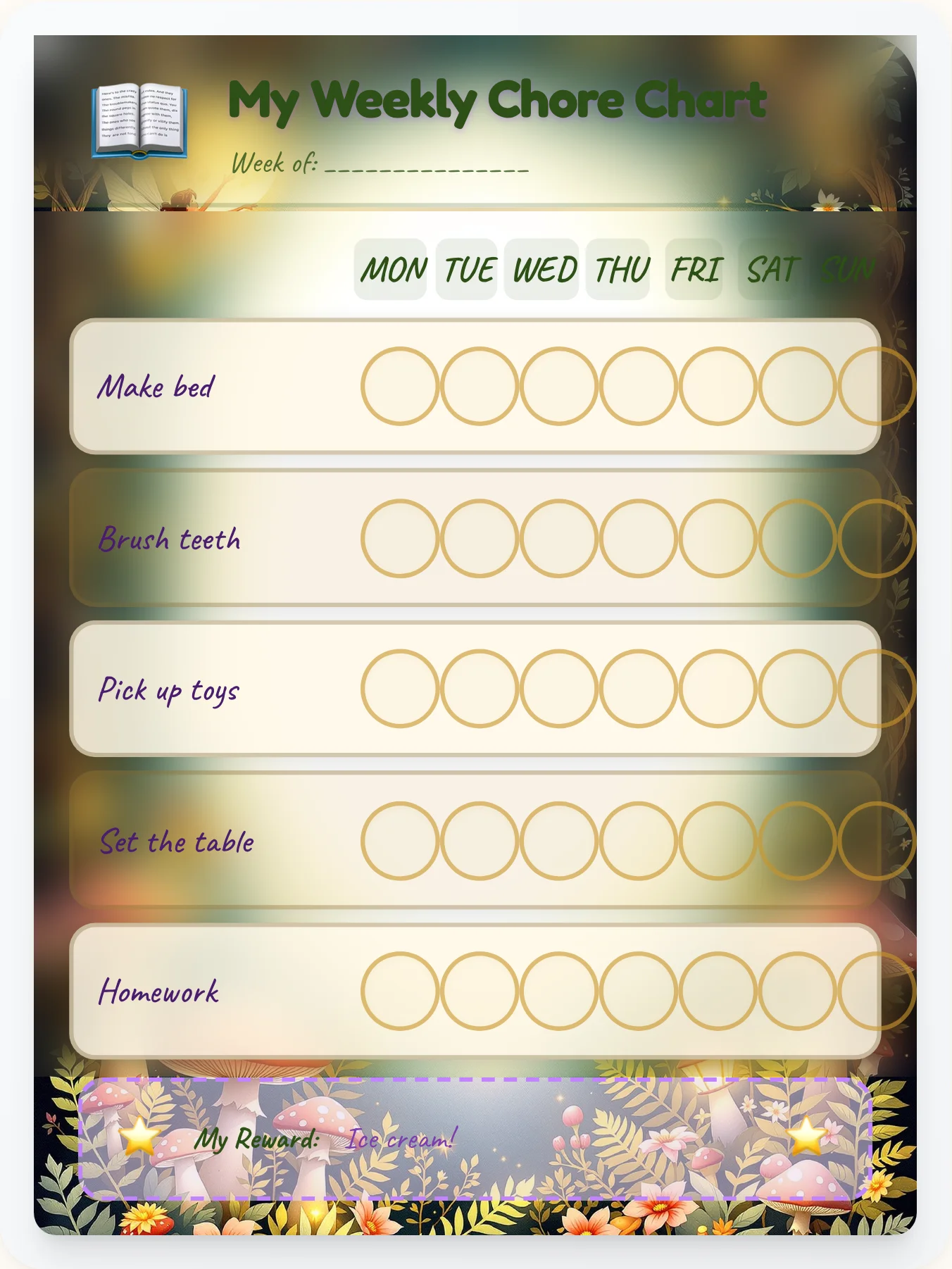 Enchanted Glade — Free Printable Fairy Chore Chart - printable fairy chore chart
