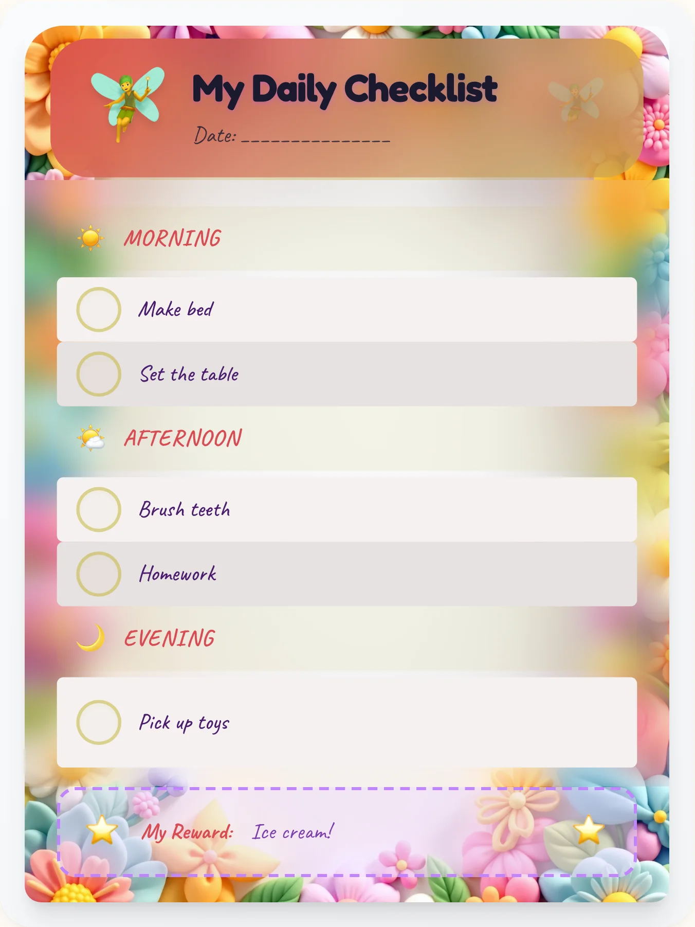 Glossy Fairy To-Do Chart - printable fairy chore chart