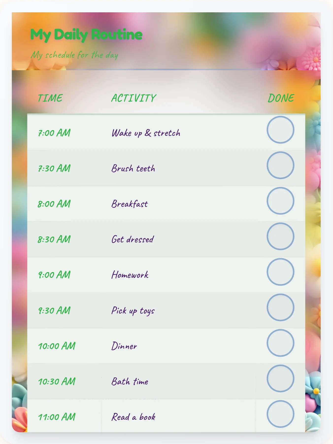 Warm Fairy Schedule Chart — Free Printable Routine Schedule Template - printable fairy chore chart