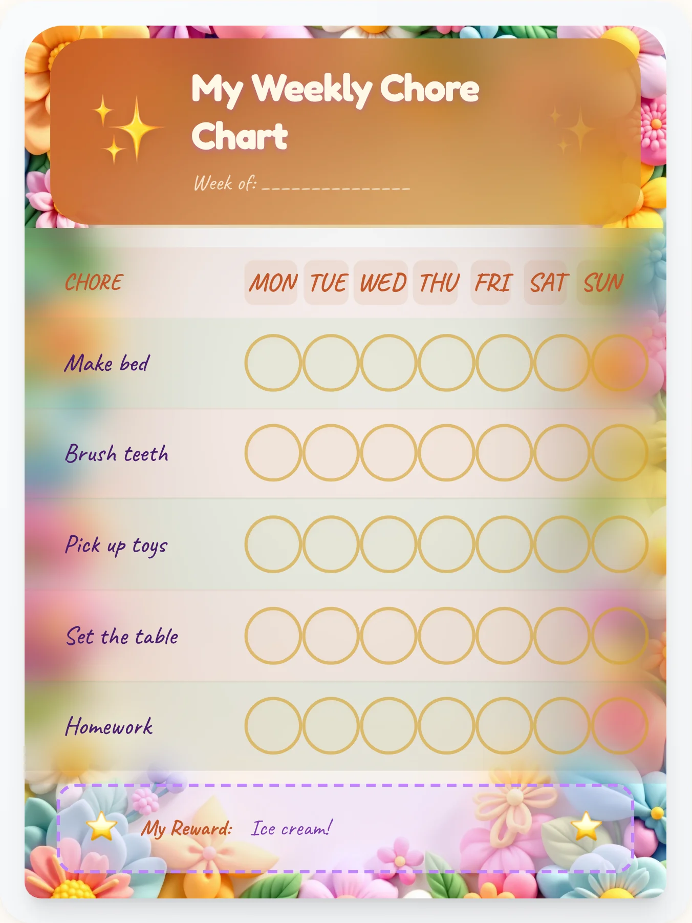 Groovy Flower Power Fairy — Free Printable Fairy Chore Chart - printable fairy chore chart