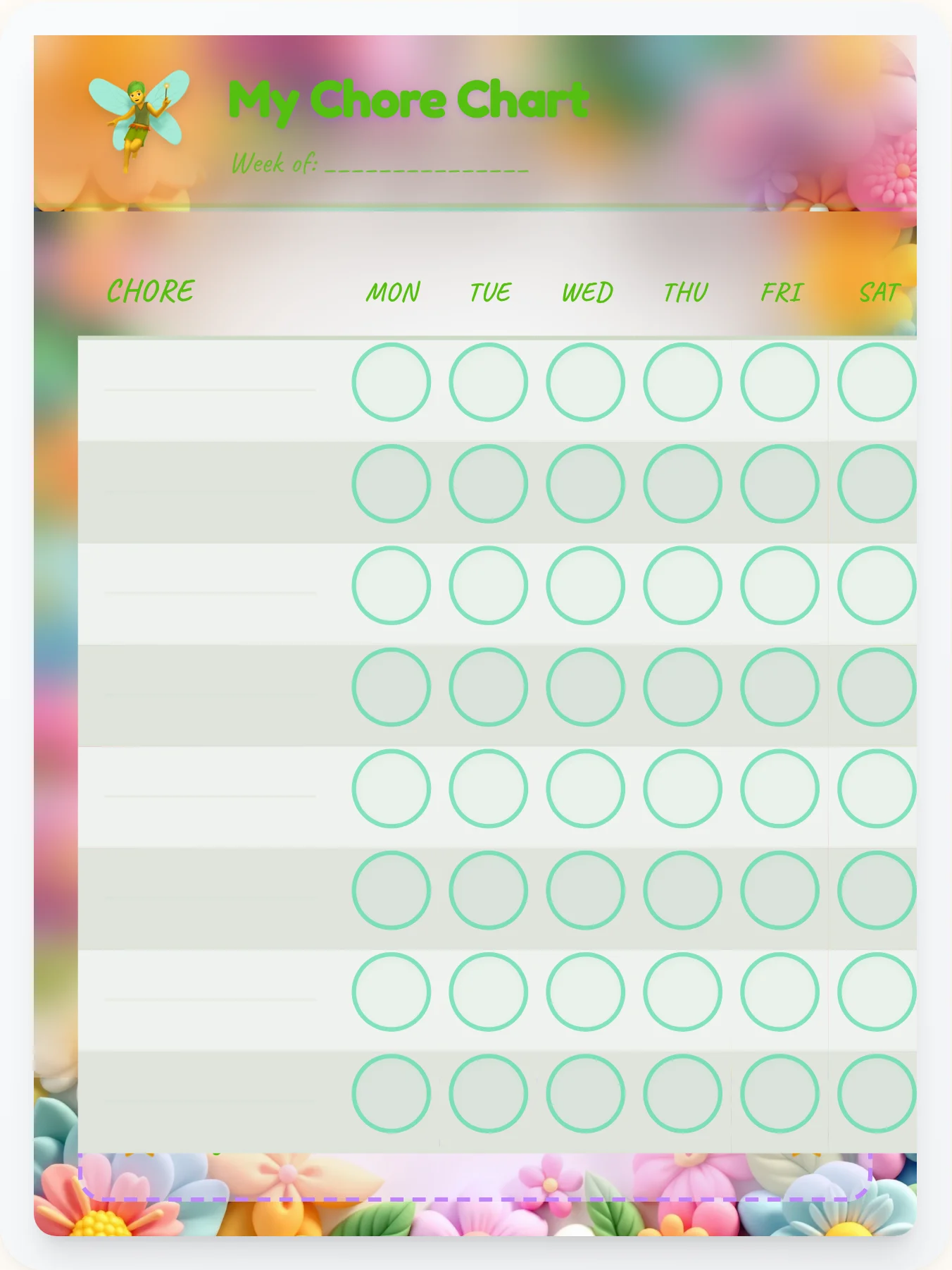 Radiant Fairy Blank Canvas - printable fairy chore chart