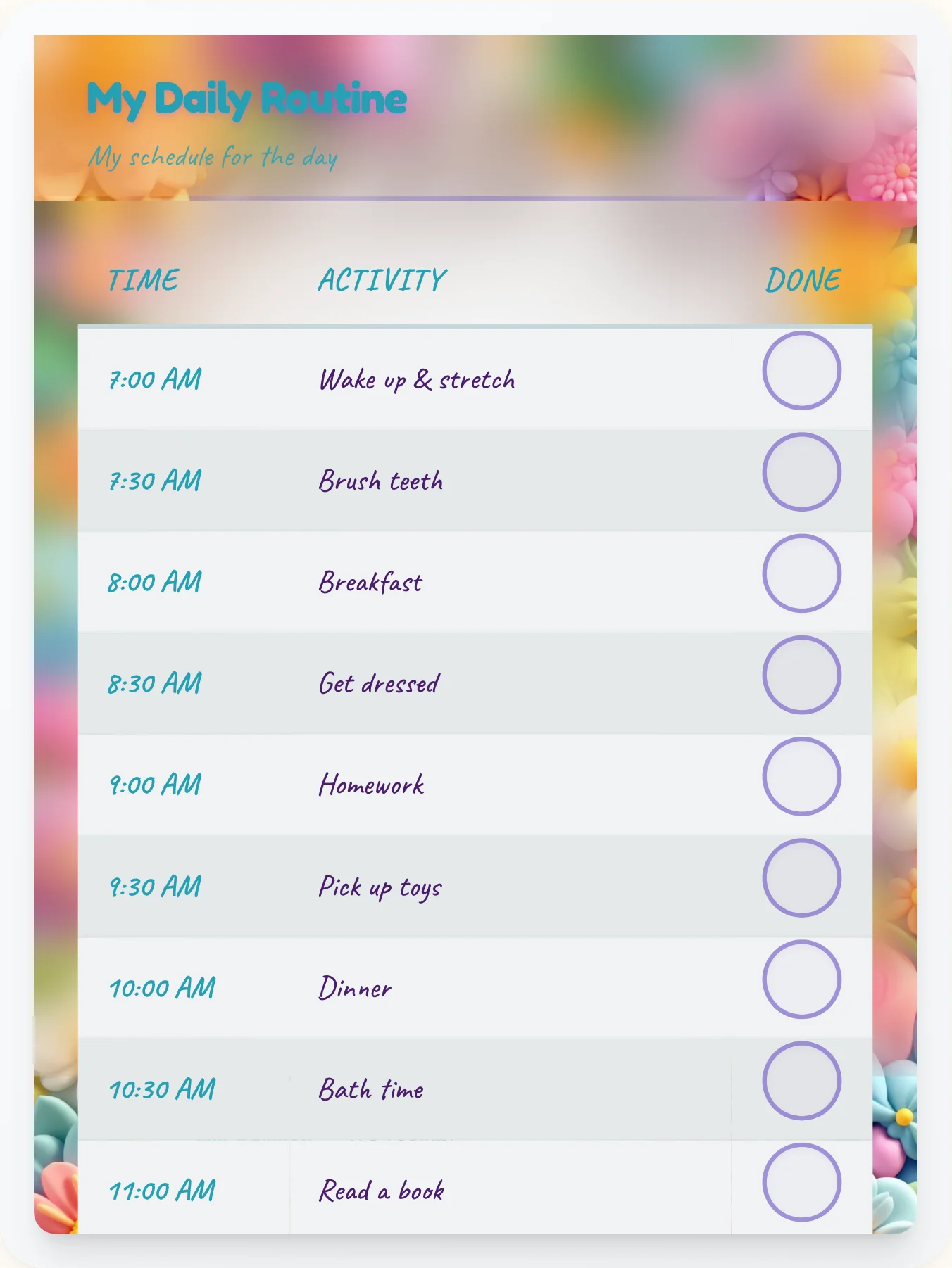 Harmony Fairy Daily Routine - printable fairy chore chart