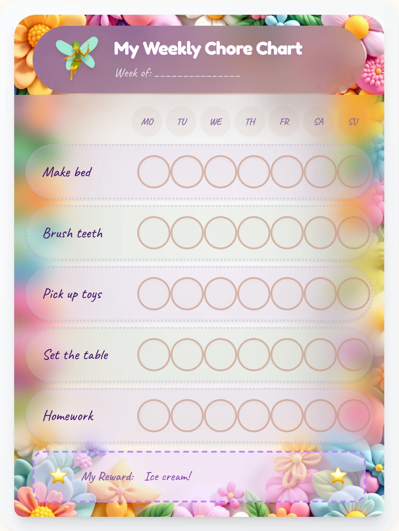 Woodland Fairy Garden — Free Printable Fairy Chore Chart - printable fairy chore chart