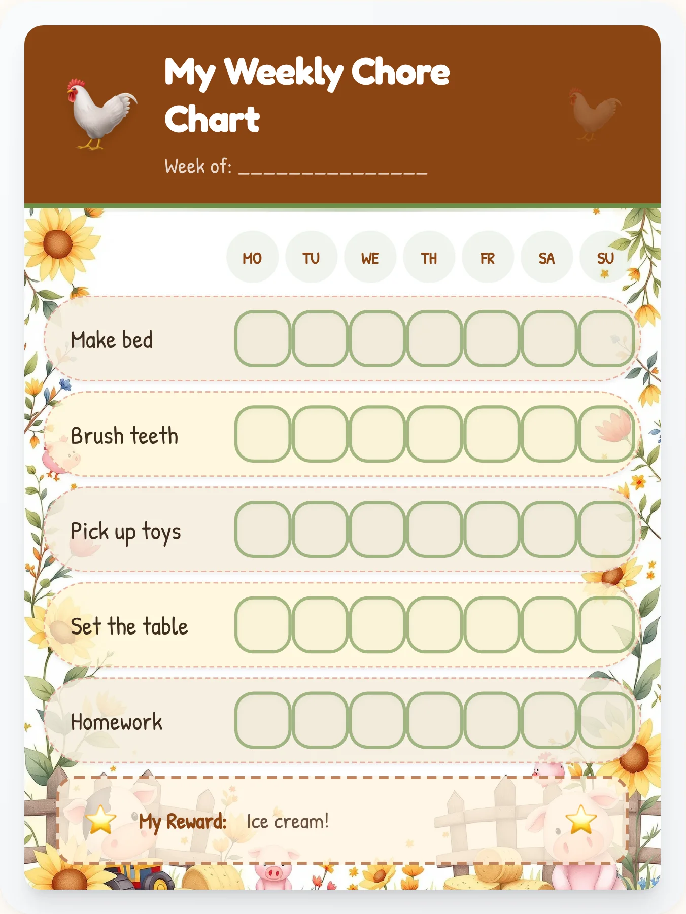 Barnyard Mornings Farm Chore Chart - printable farm chore chart