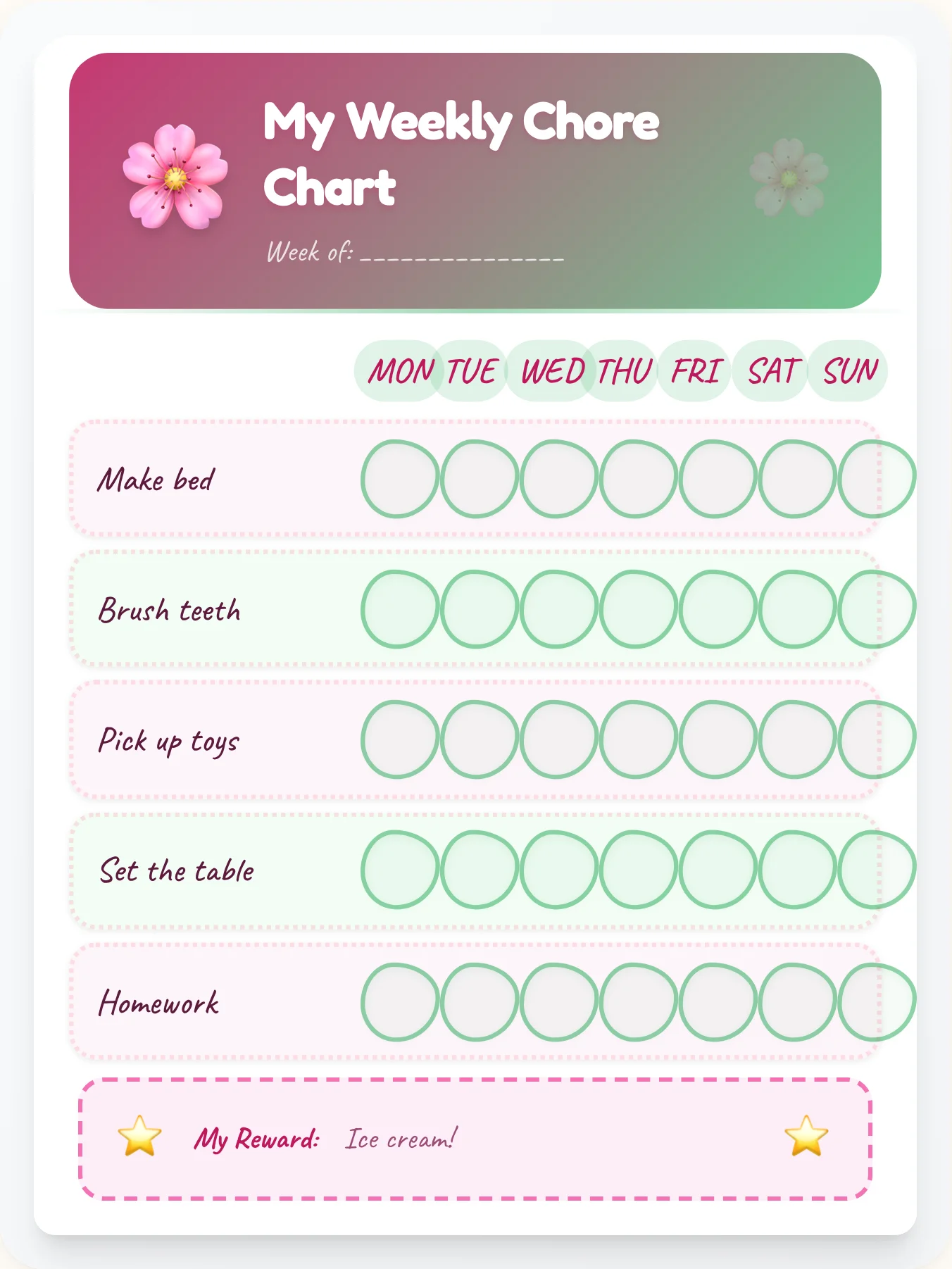 Floral Chore Chart — Free Printable Template for Kids - printable floral chore chart